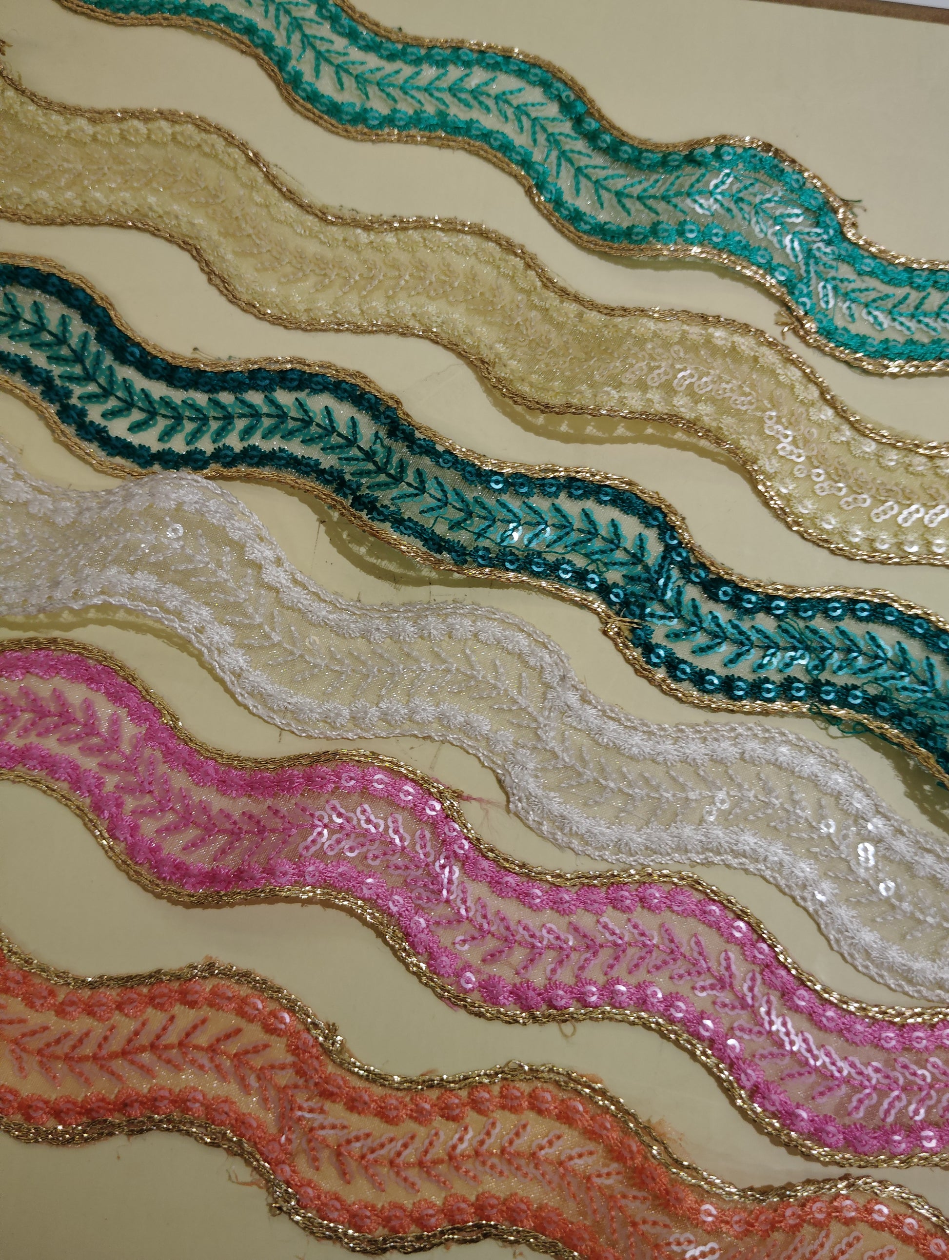 Metallic Gold Cord & Sequin Wave Lace