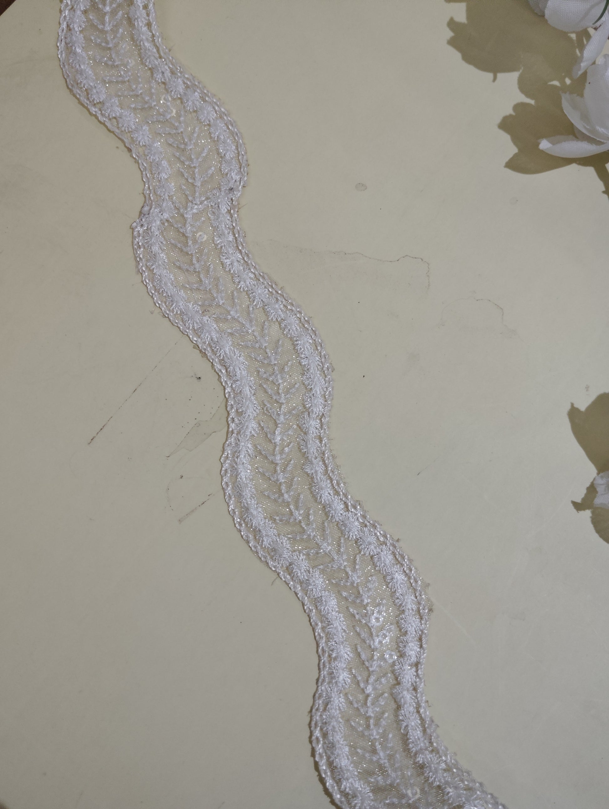 Metallic Gold Cord & Sequin Wave Lace