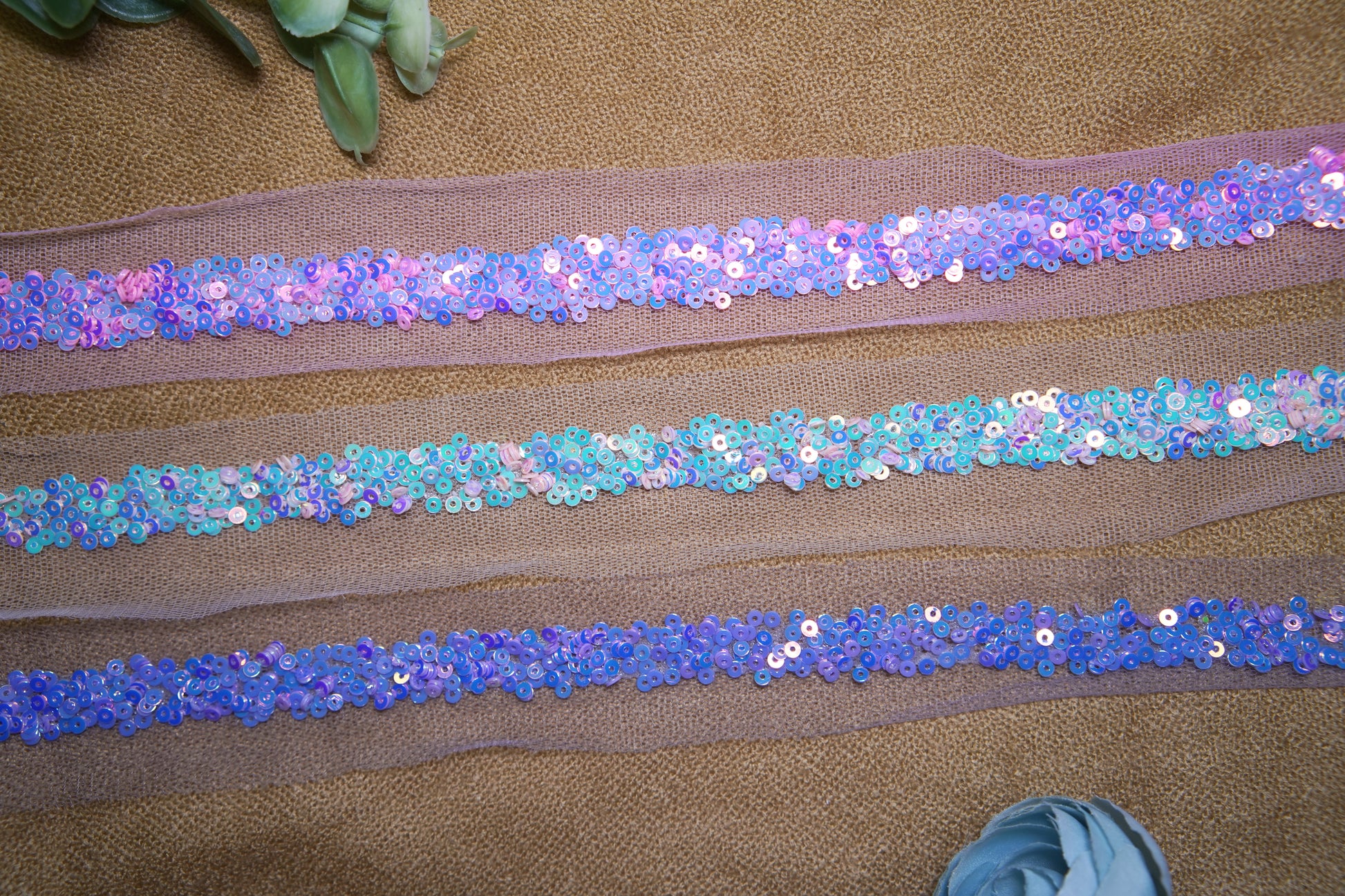 Sequin Embellished Tulle Lace Trim