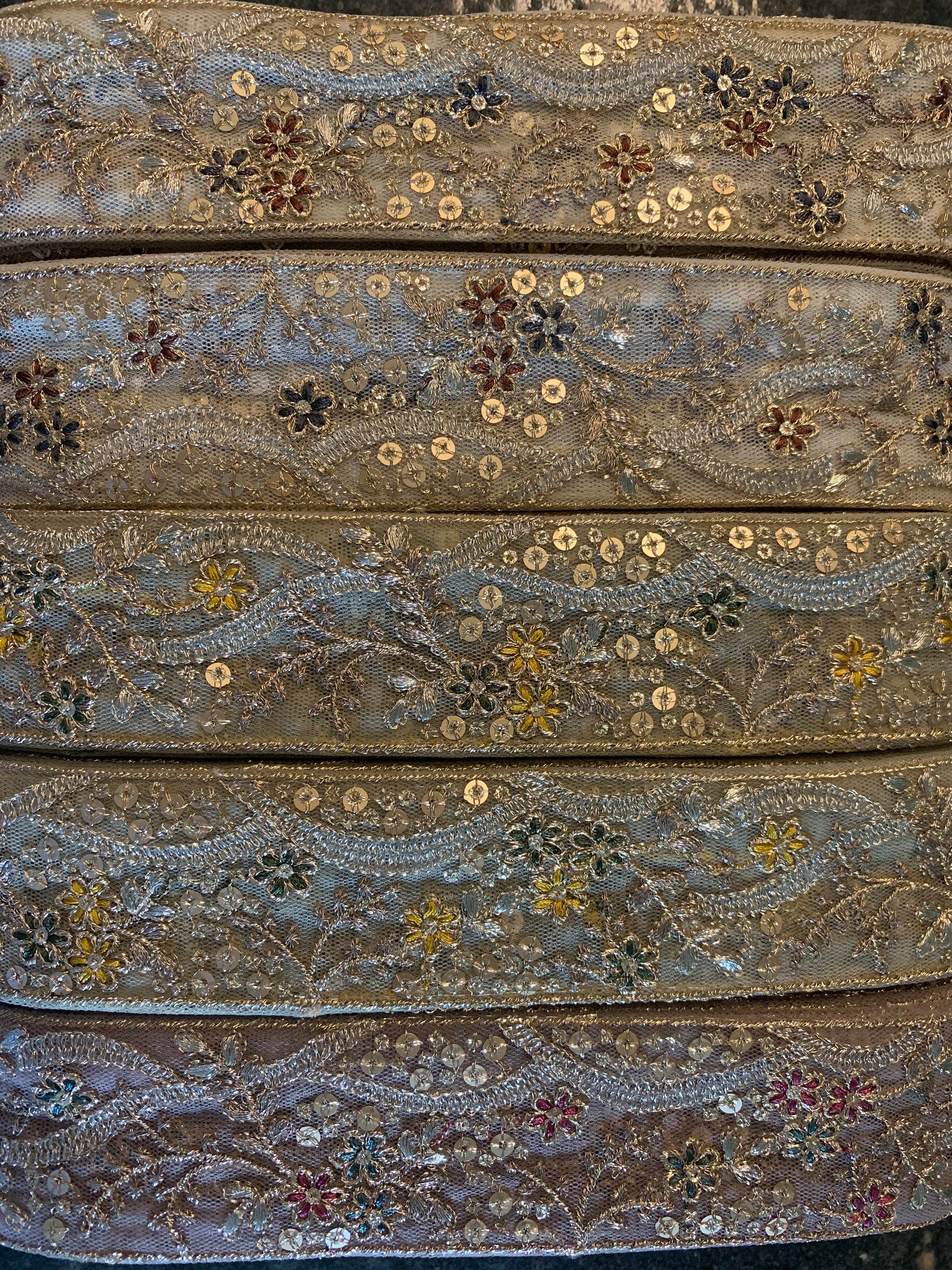 Vintage Zardozi Floral Trim with Gold Sequins