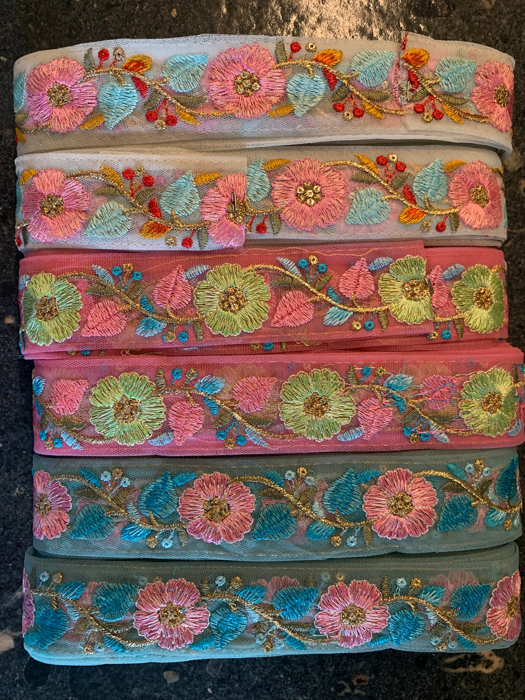Floral Embroidered Net Trim with Zardozi Work