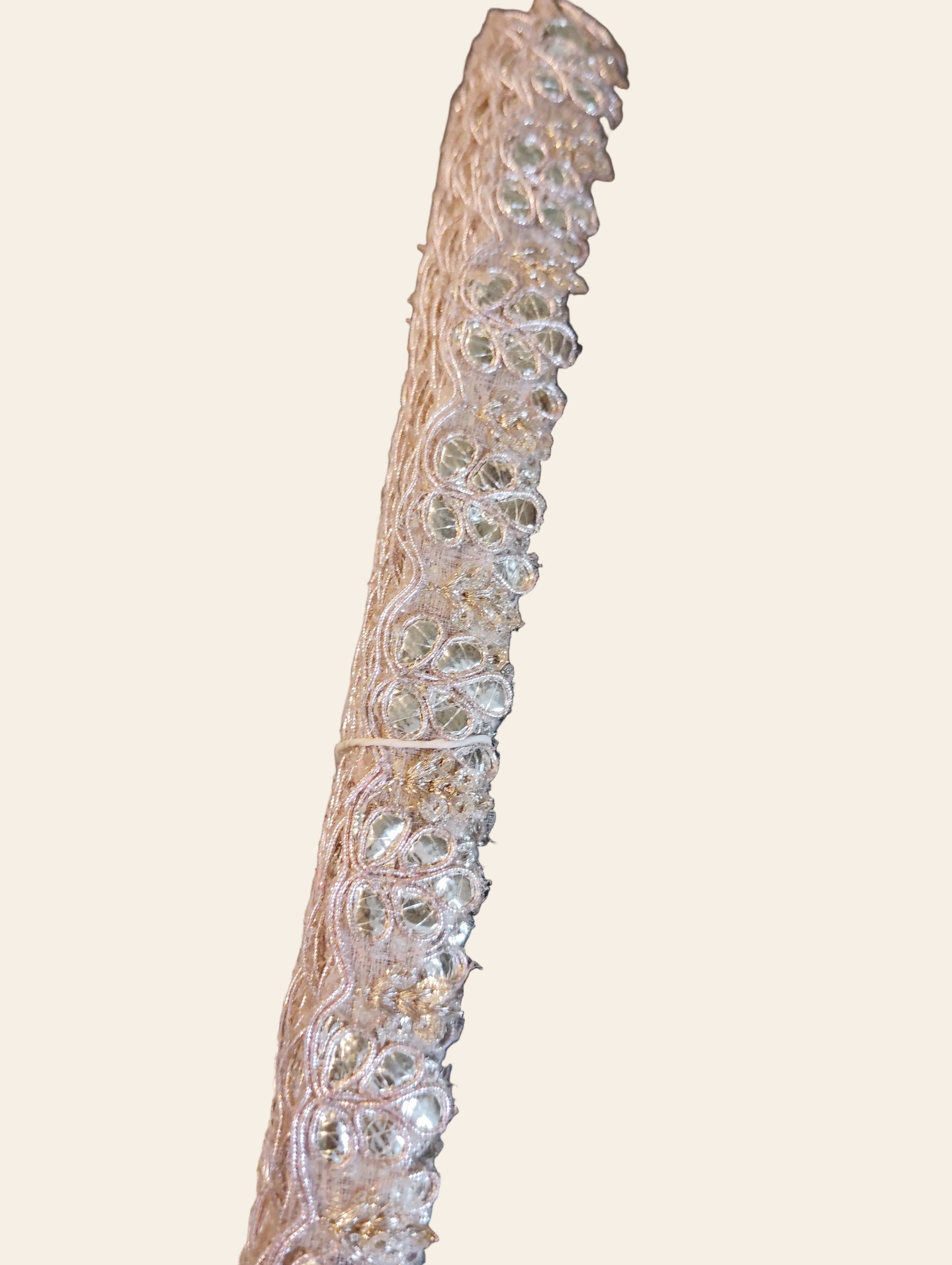 Elegant Champagne Beaded Floral Lace Trim