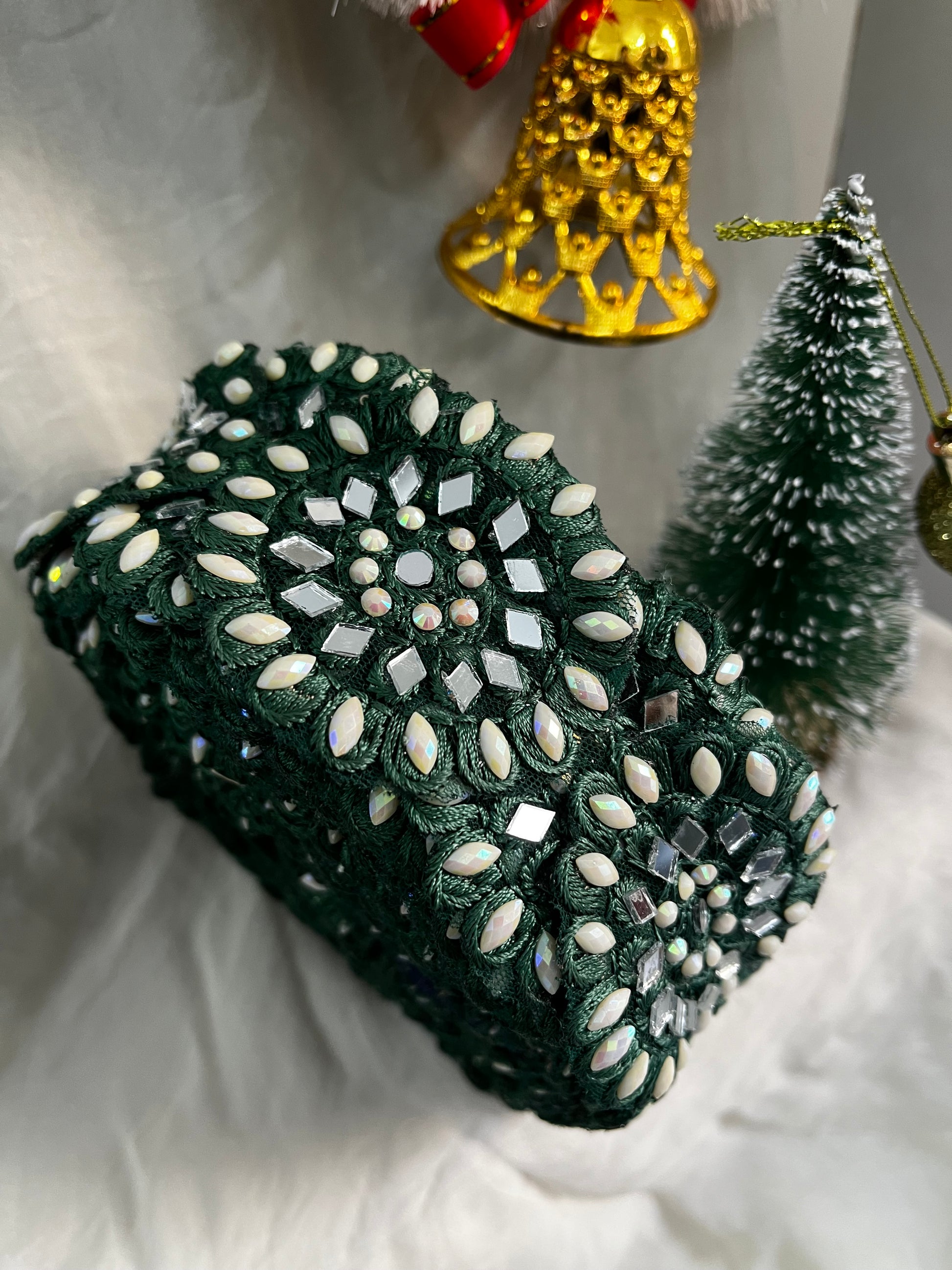 Emerald Green Mirror Work Embellishment