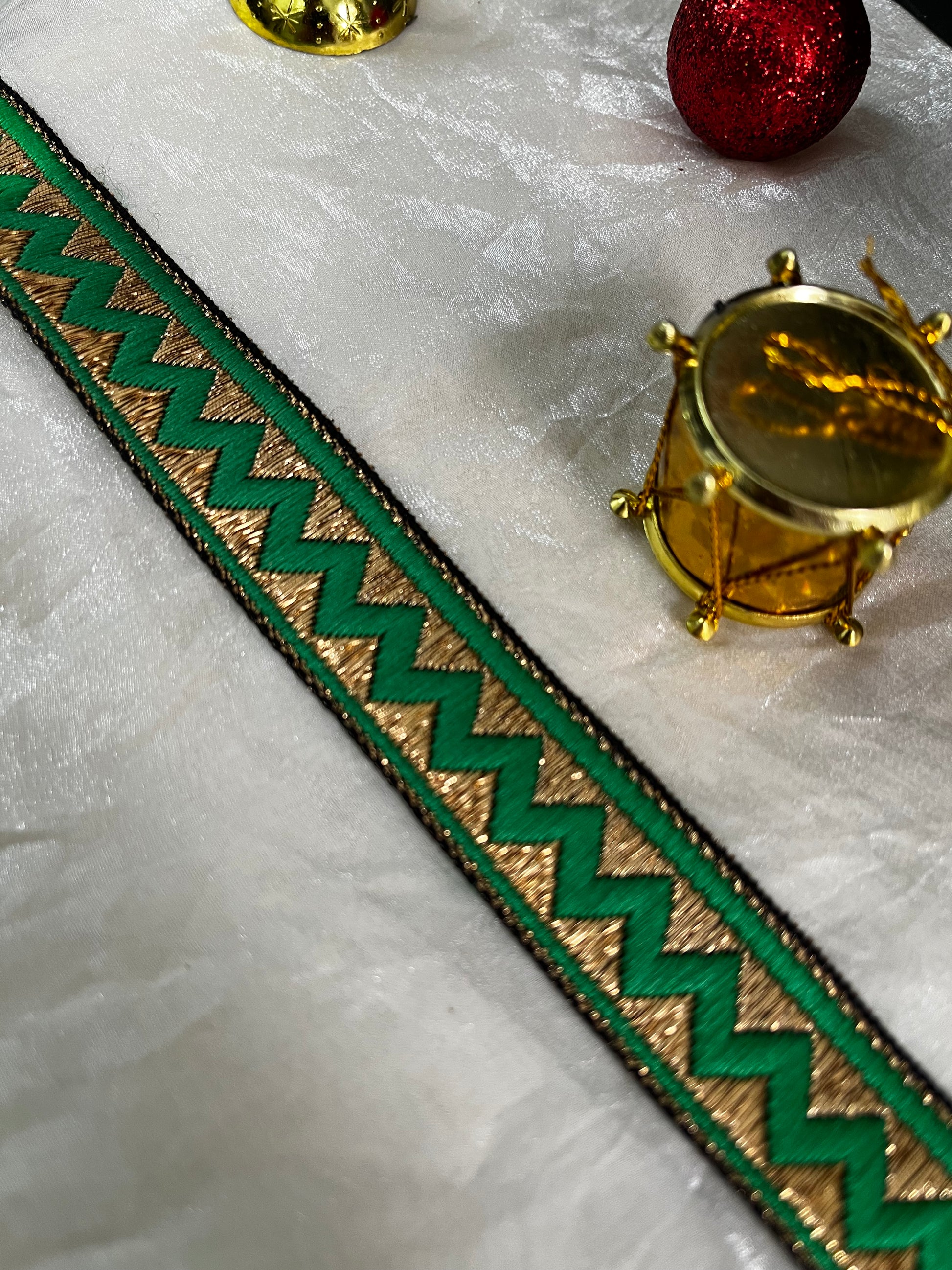 Wide Green and Gold Zig-Zag Trim