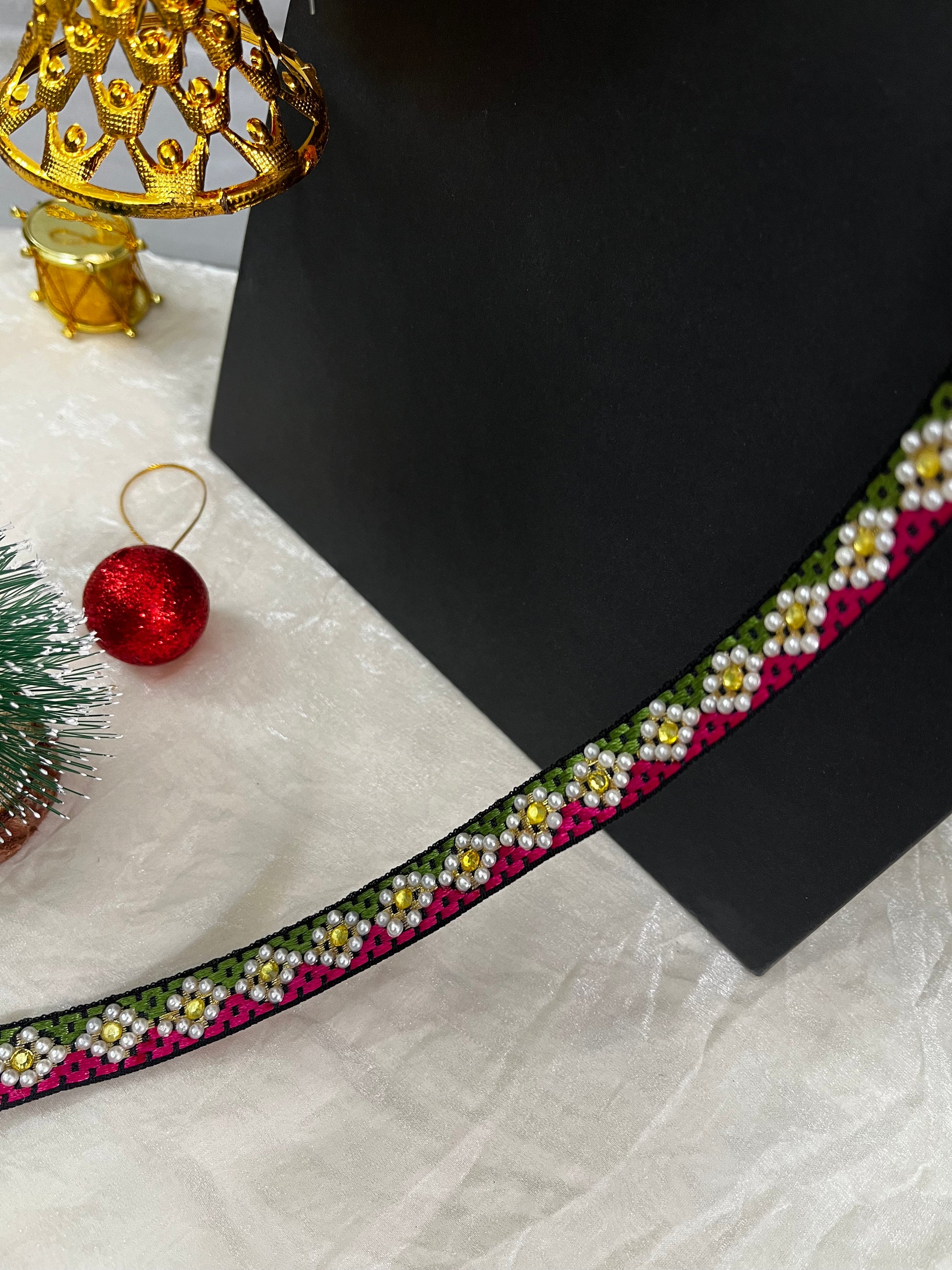 Narrow Beaded and Embroidered Trim