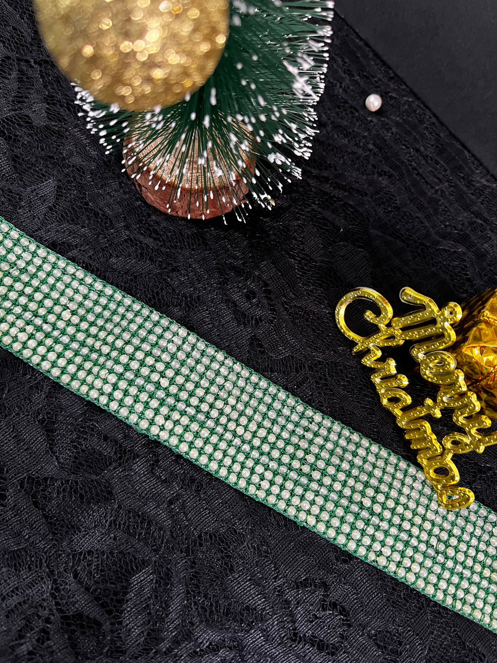 Emerald Green Pearl Lace Patti