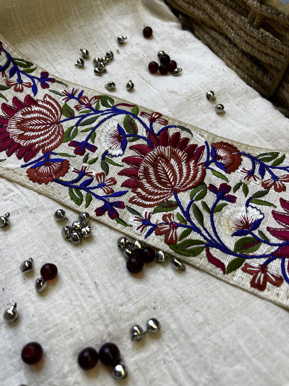 Vibrant Floral Embroidered Trim