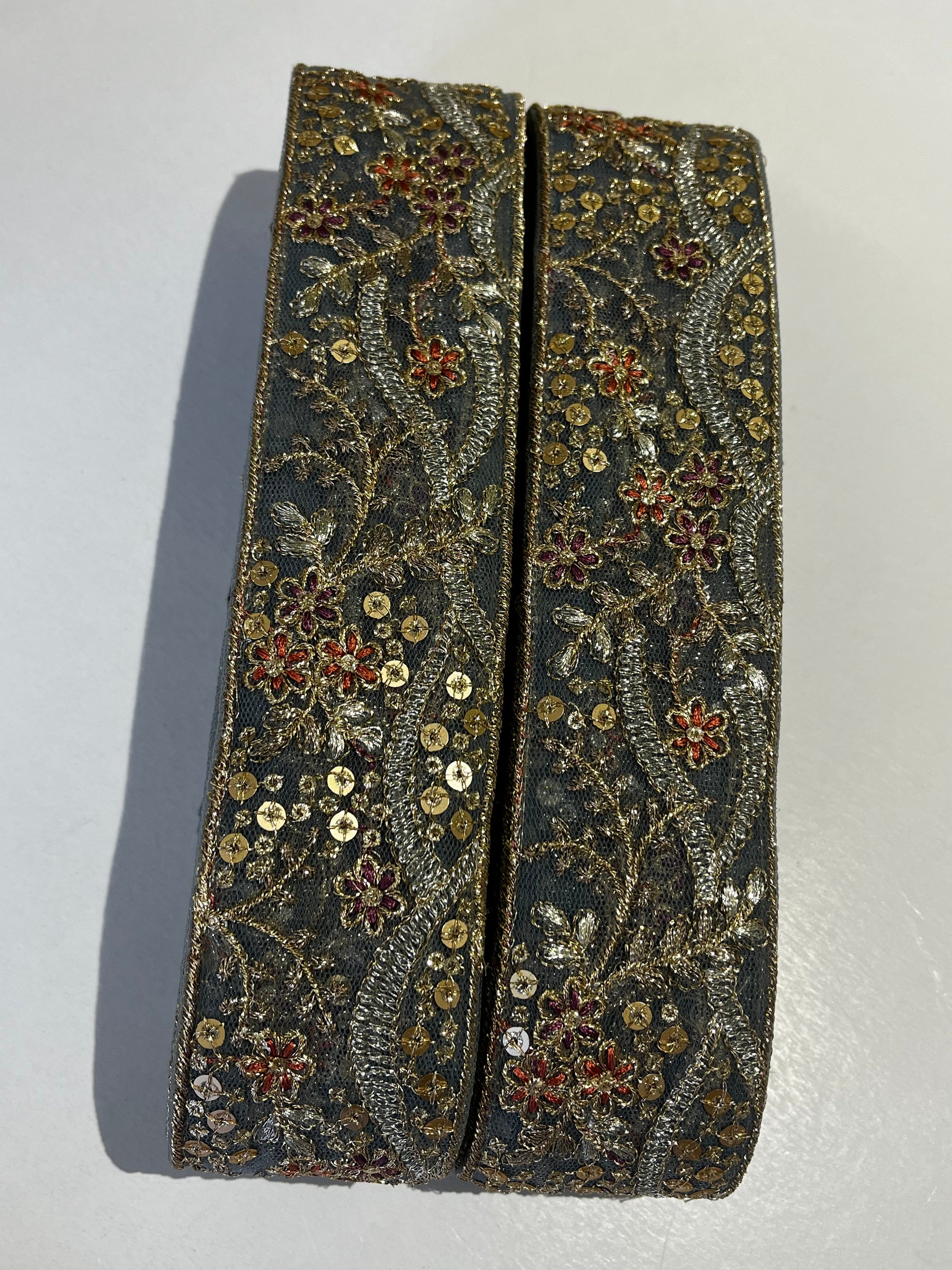 Vintage Zardozi Floral Trim with Gold Sequins