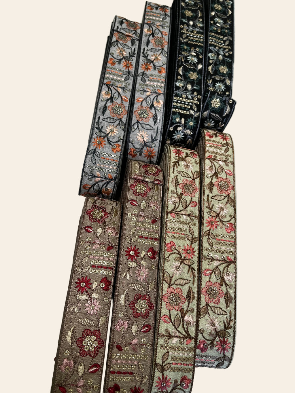 Exquisite Floral Hand-Embroidered Ribbon Trim