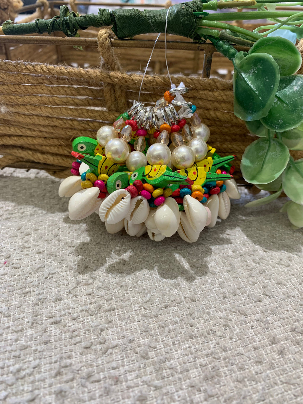 Handcrafted Ethnic Decorative Tassel with Wooden Birds, Cowrie Shells & Beads