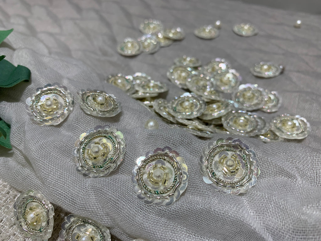 Elegant Silver/Pearl Floral Buttons