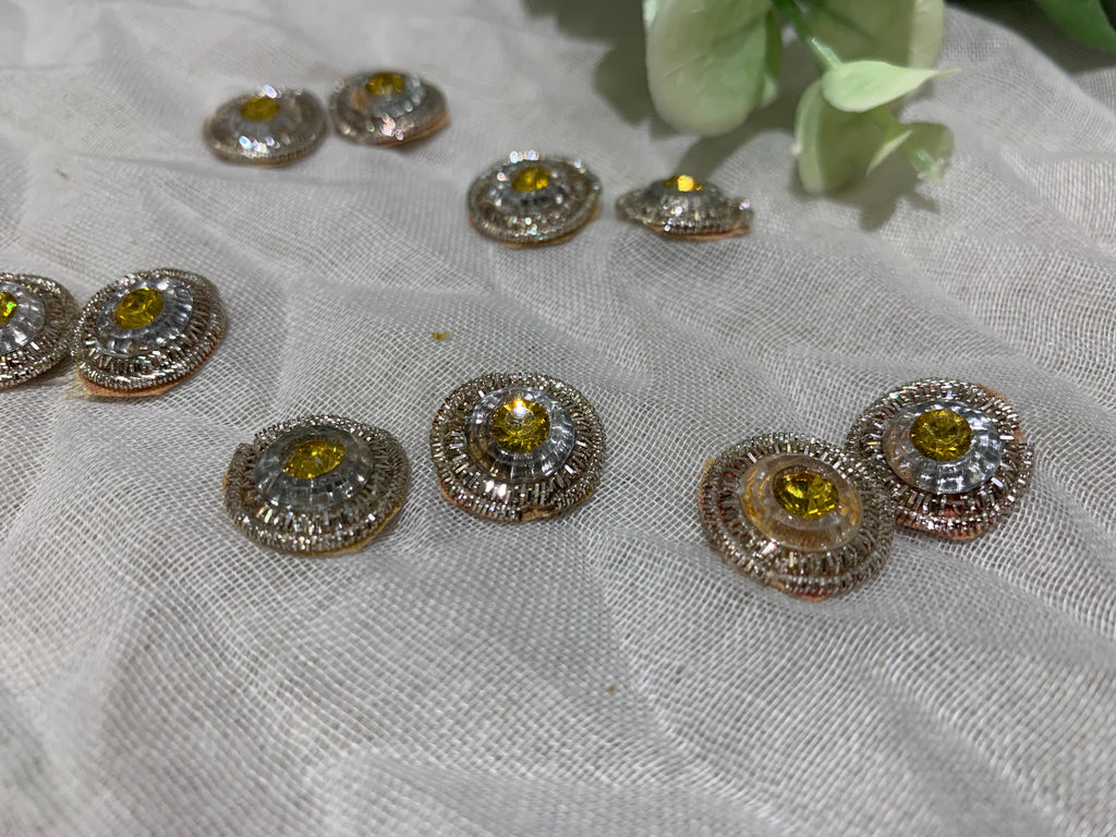 Yellow Jewel & Silver Thread Buttons
