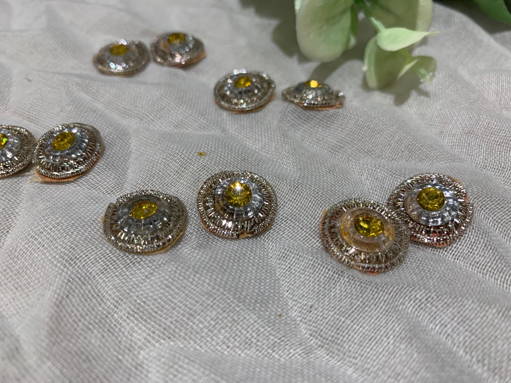 Yellow Jewel & Silver Thread Buttons