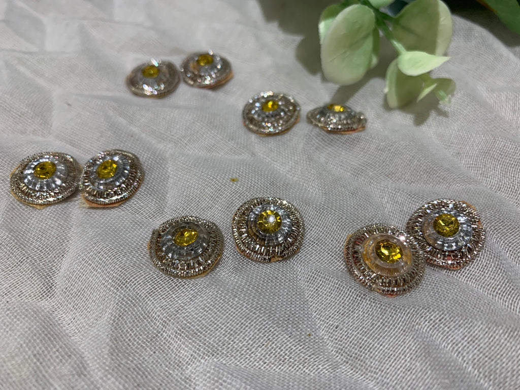 Yellow Jewel & Silver Thread Buttons