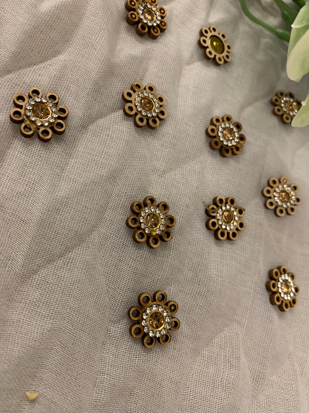 Gold-Toned, Pearl Floral Buttons