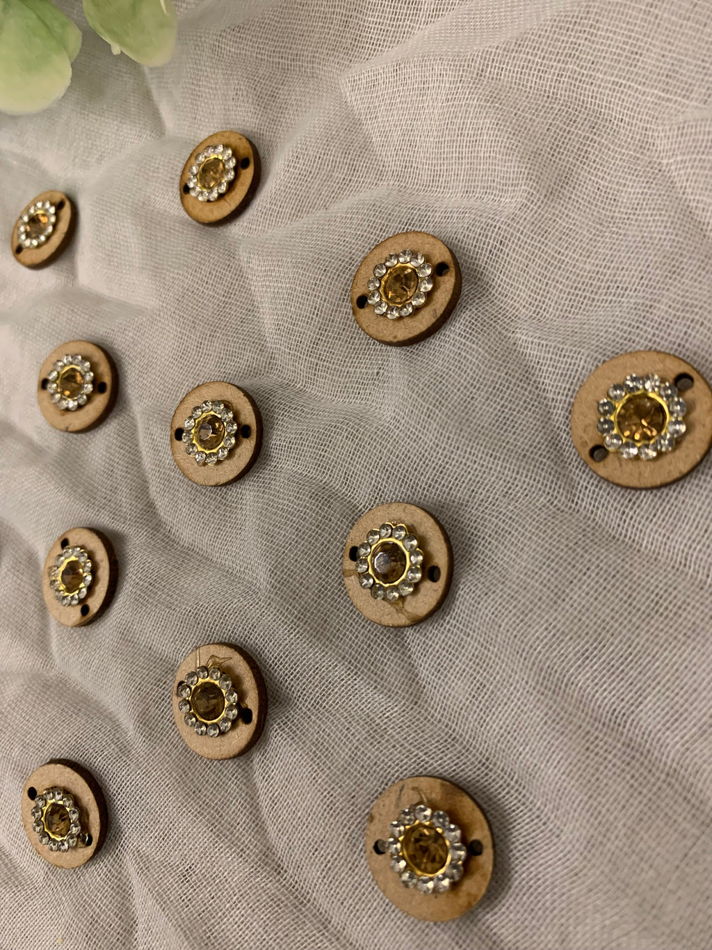 Wooden & Rhinestone Round Buttons