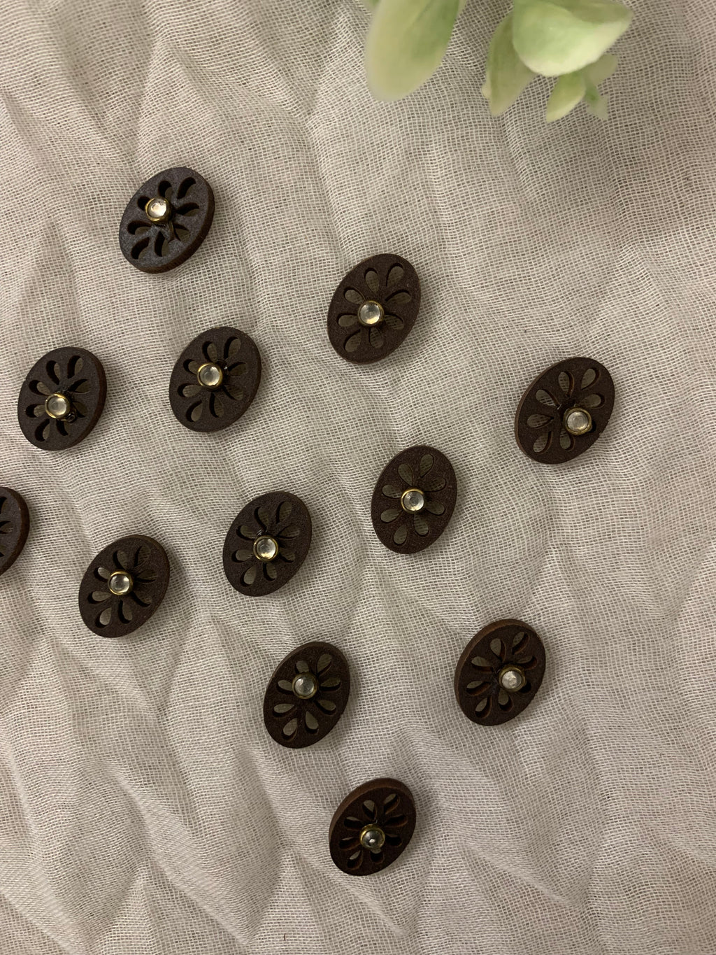 Wooden & Rhinestone Oval Buttons