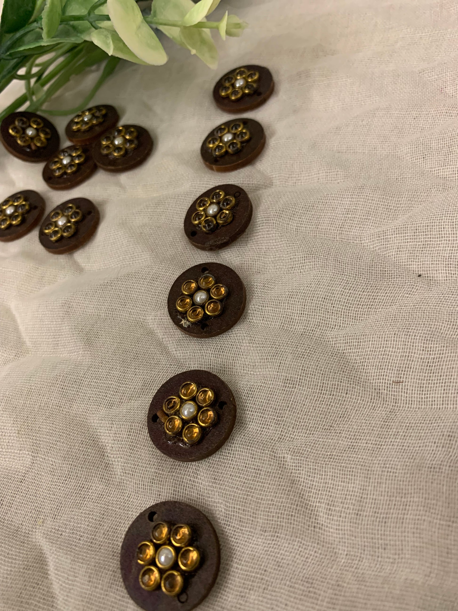 Wooden & Pearl Rosette Buttons