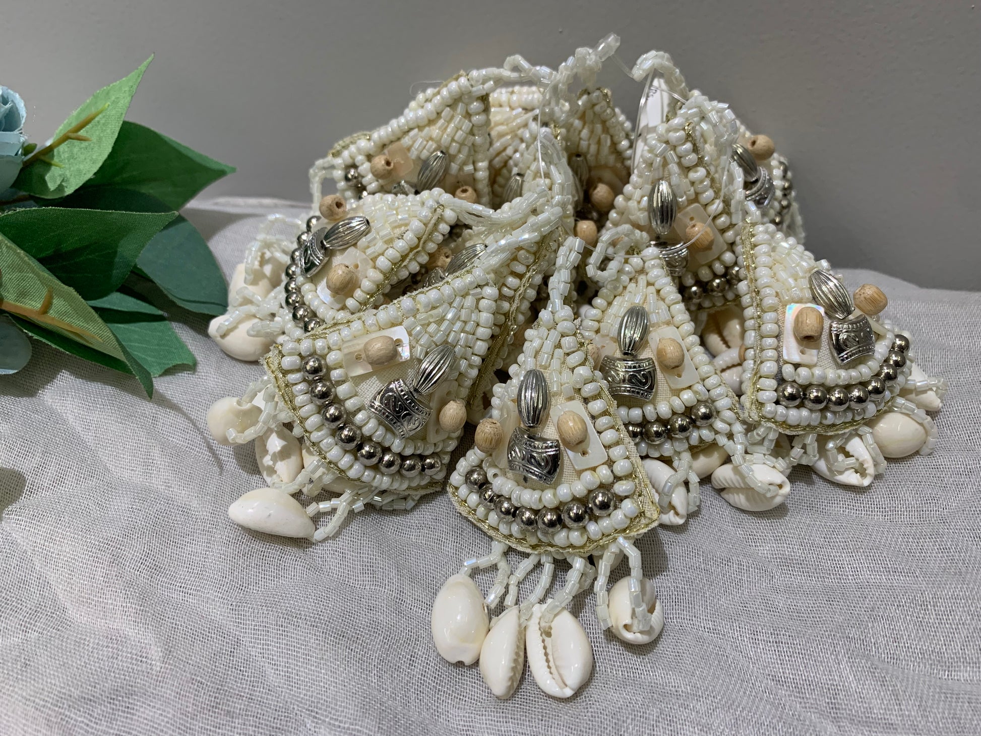 Boho Shell & Bead Latkan Tassels – Ivory Elegance