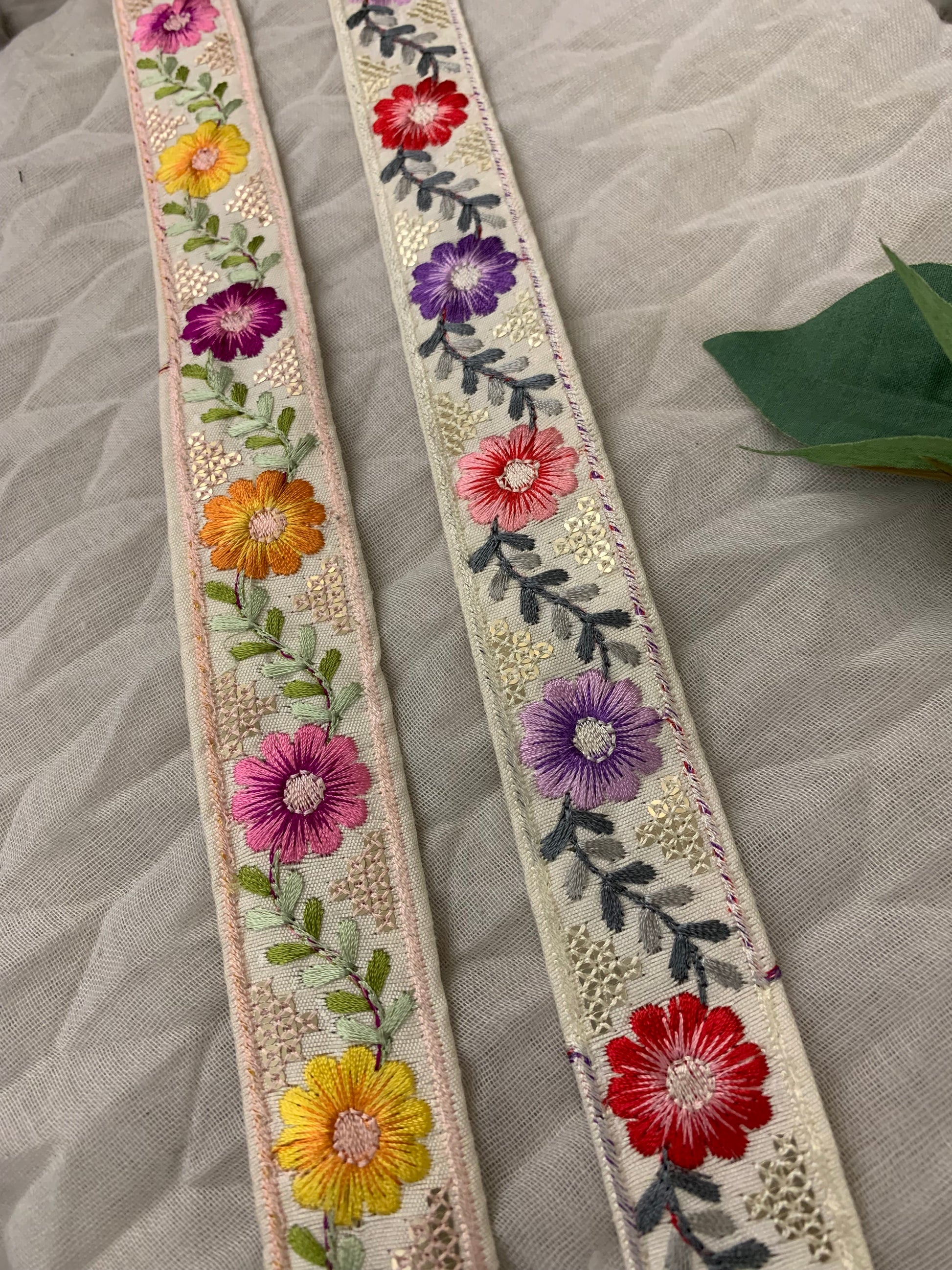 Multi-Color Beige Floral Embroidered Trim