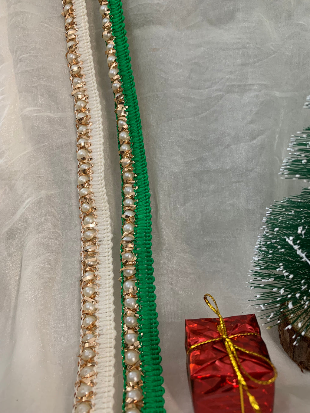 Ivory Pearl Gold Lace Patti