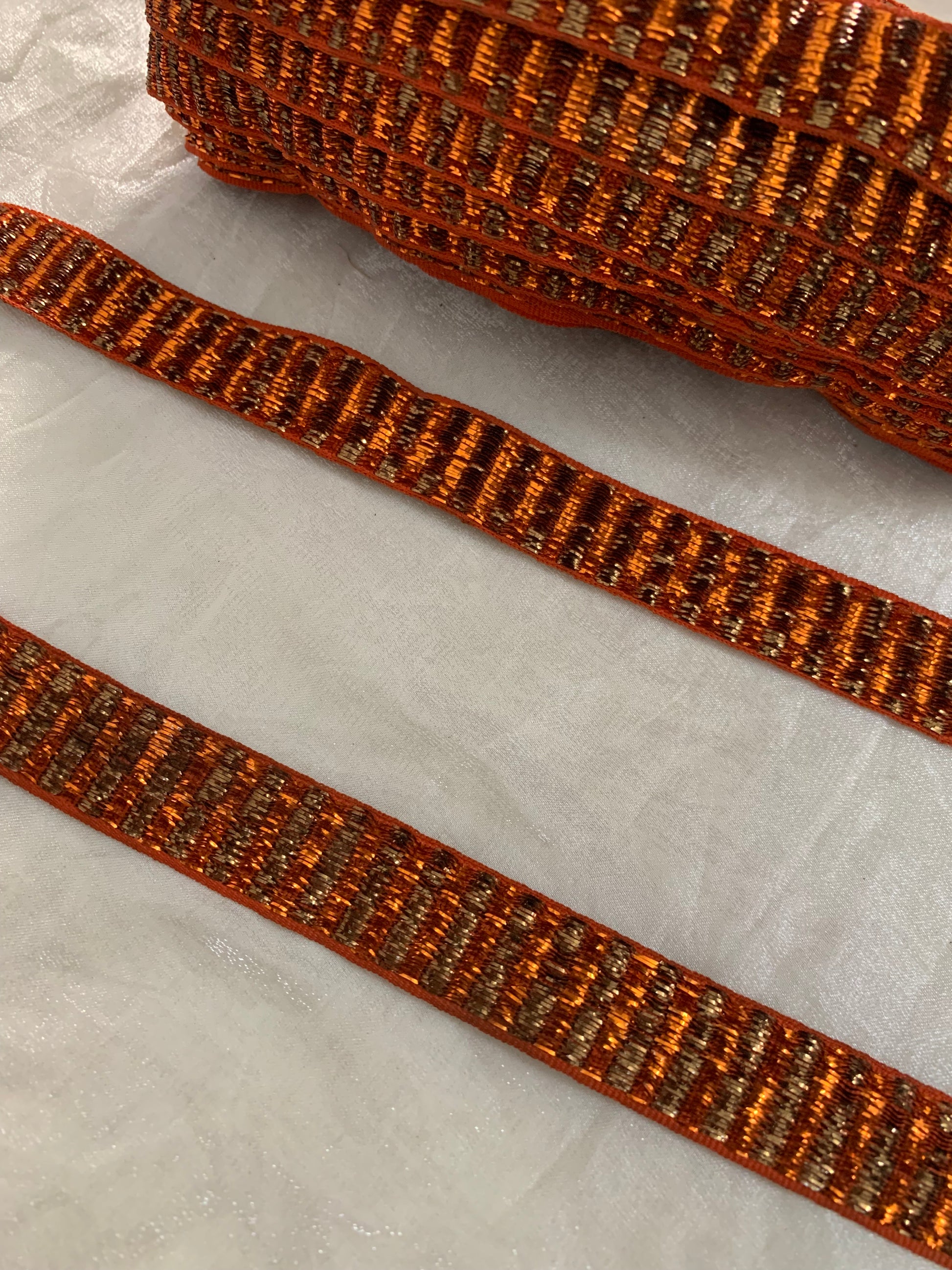 Copper Metallic Mesh Stripe Lace