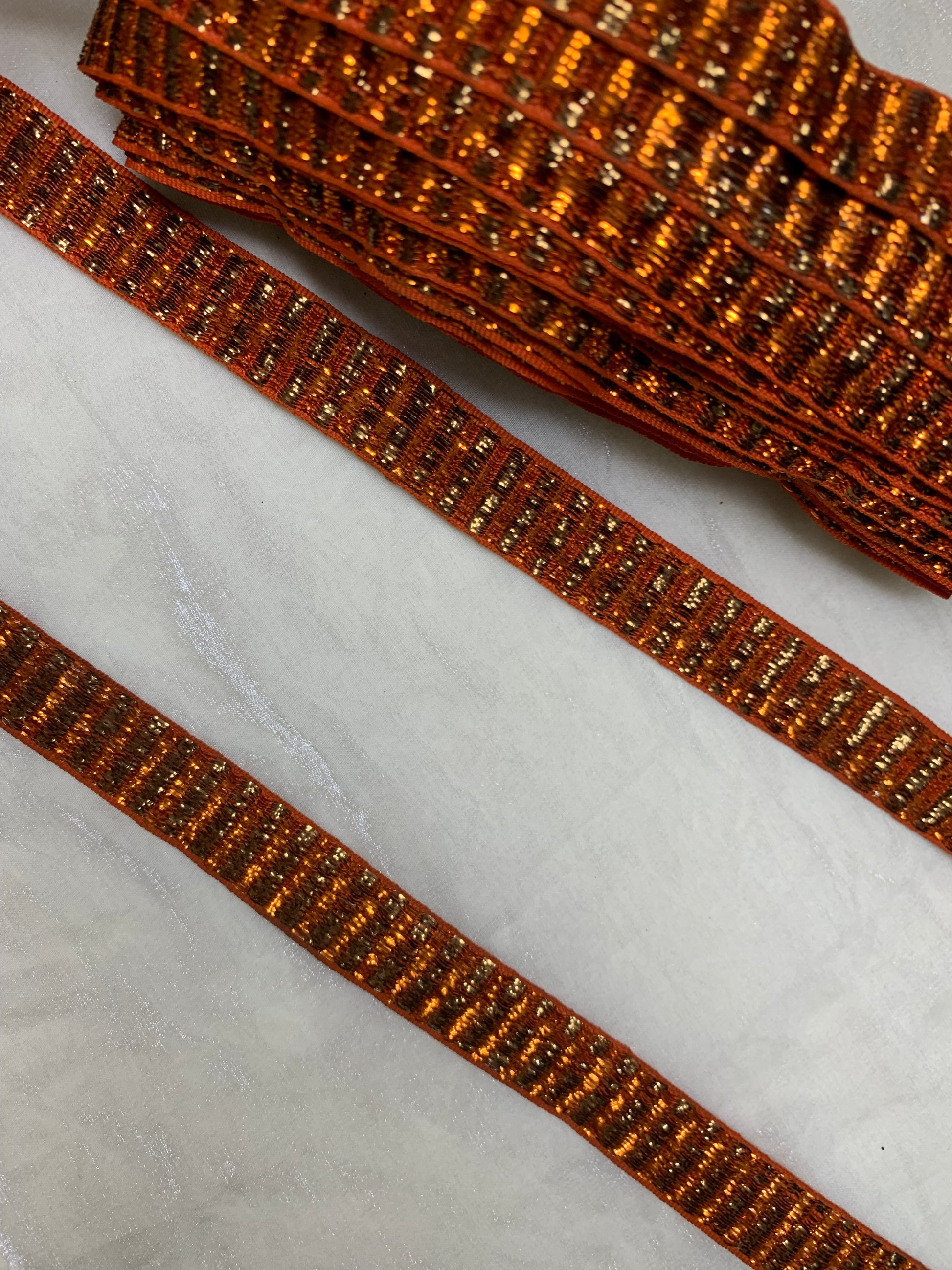 Copper Metallic Mesh Stripe Lace
