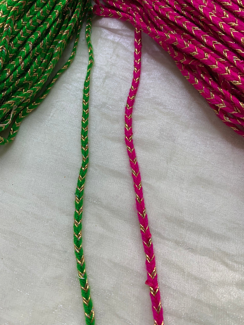 Pink & Green Braided Wavy Dori Trim
