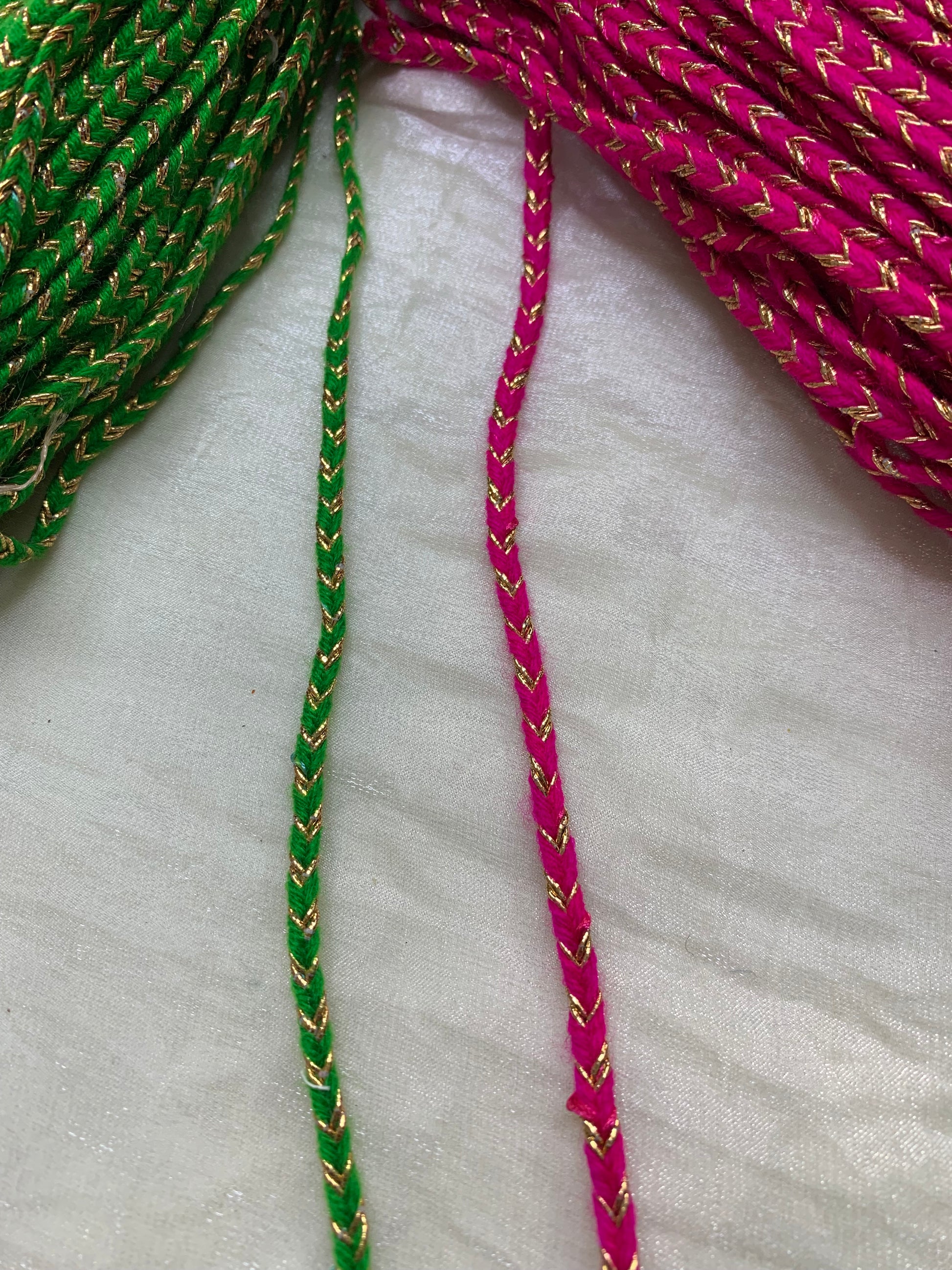 Pink & Green Braided Wavy Dori Trim