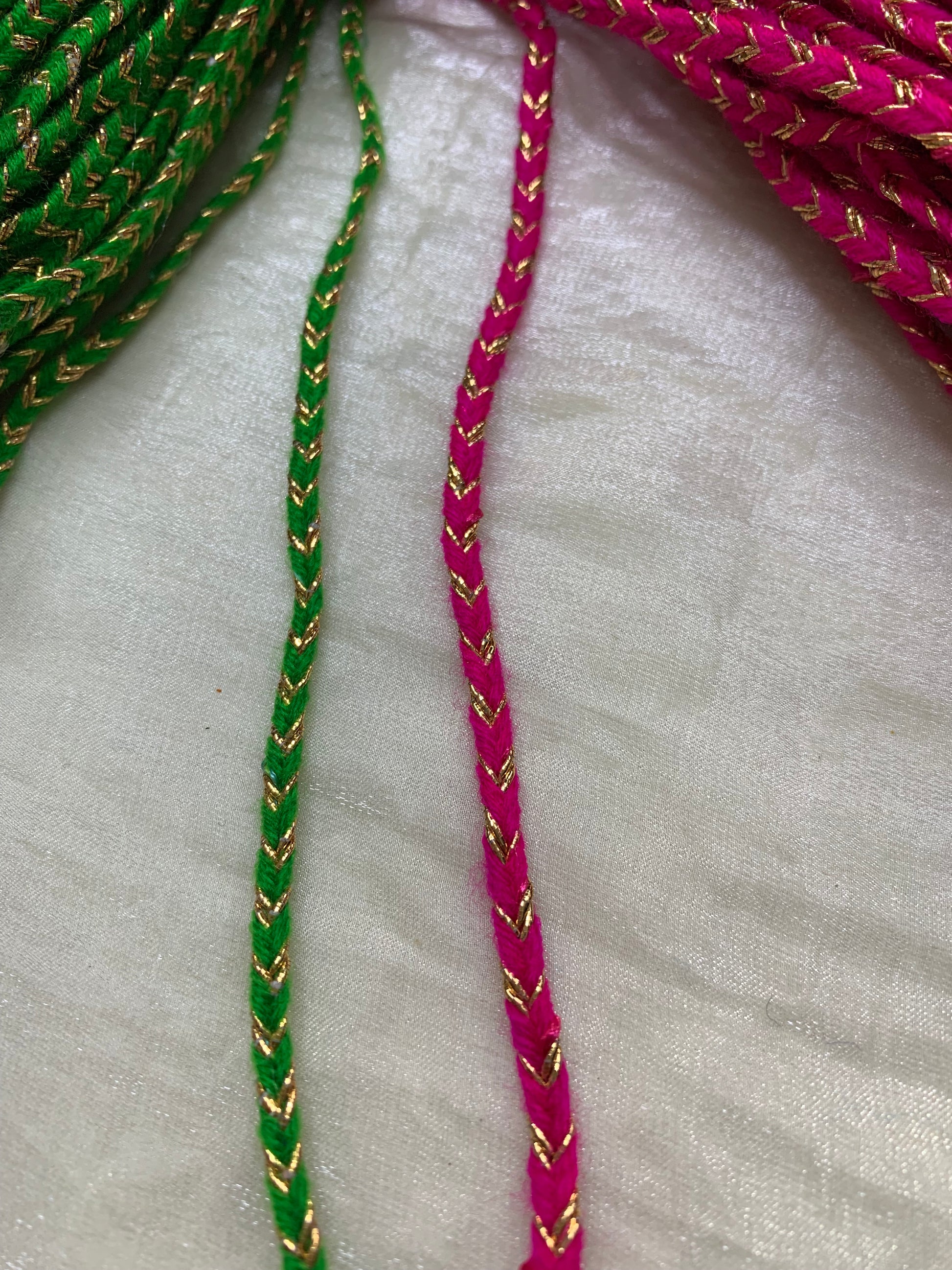 Pink & Green Braided Wavy Dori Trim