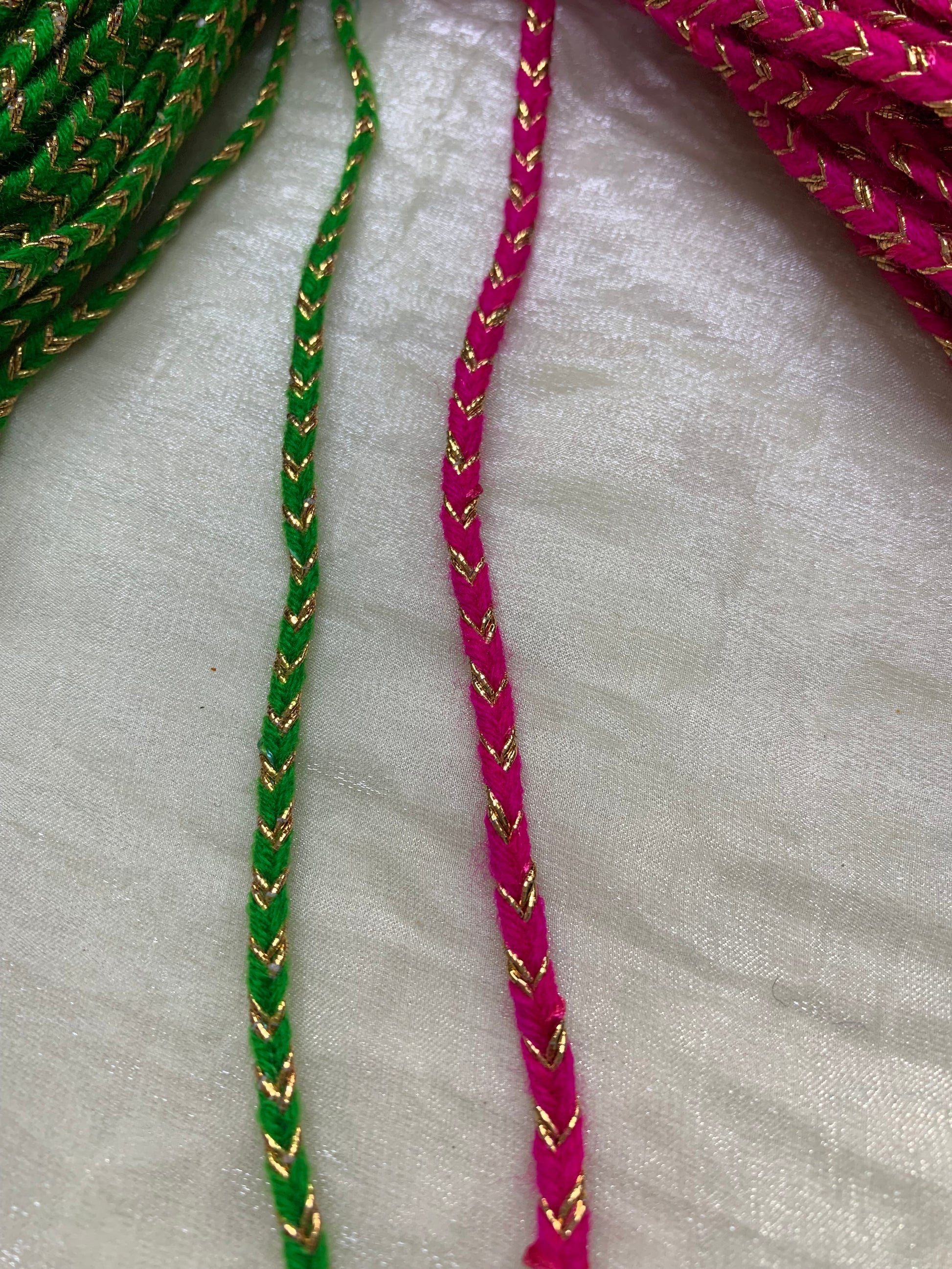 Pink & Green Braided Wavy Dori Trim