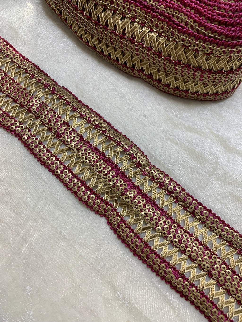 Magenta and Gold Border Lace