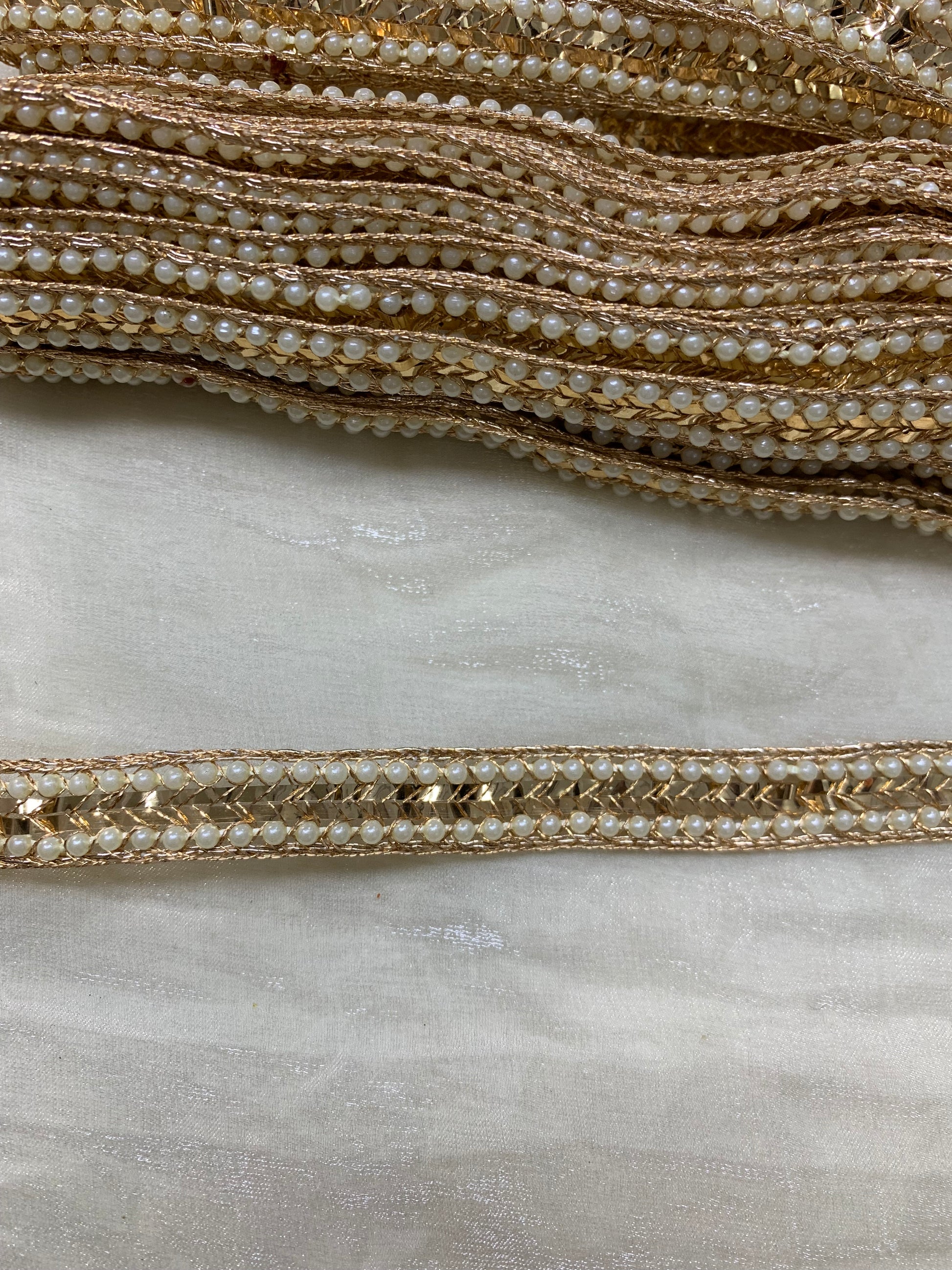 Golden Pearl & Sequins Cutwork Border