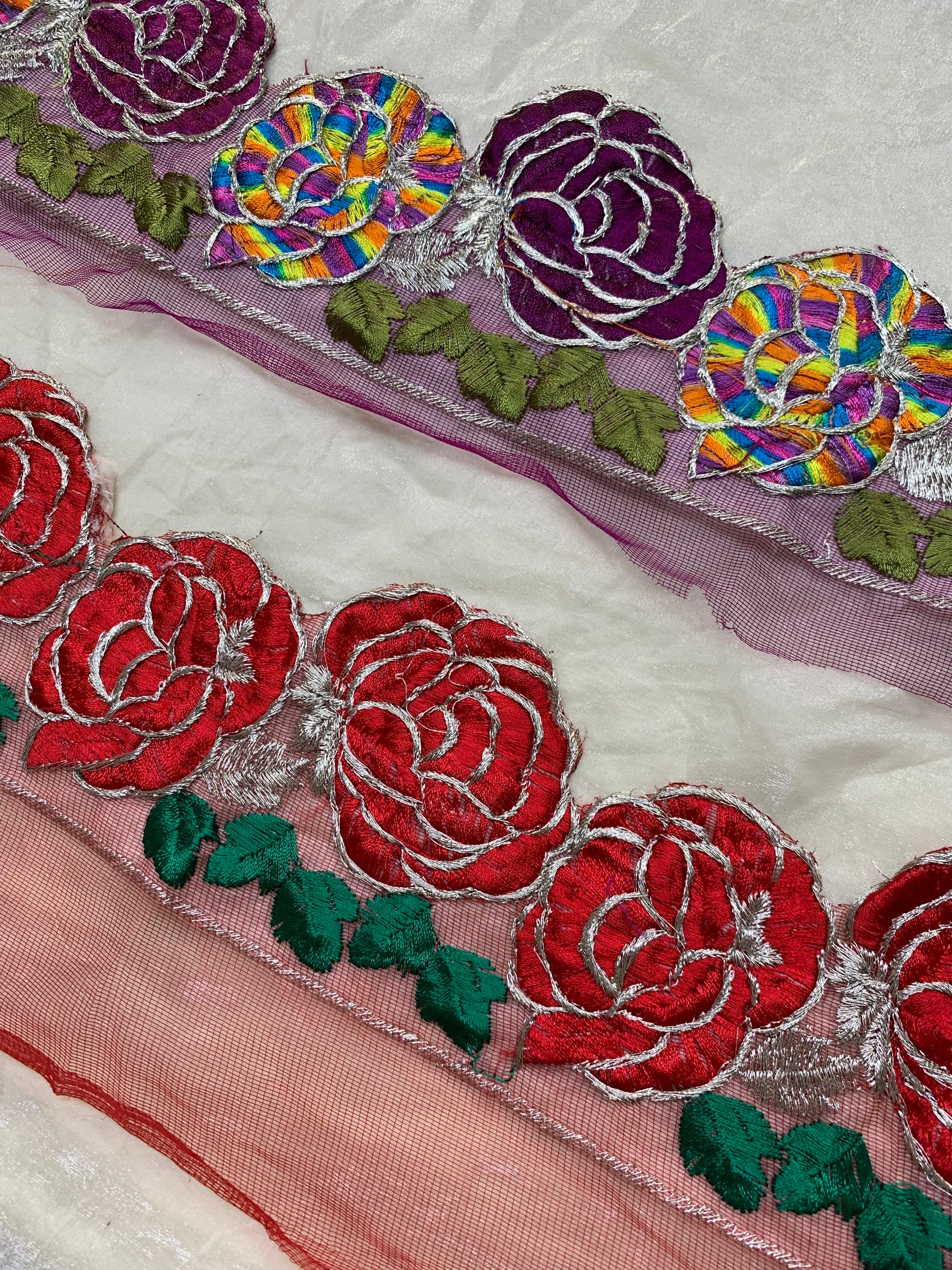 Floral Rose Embroidered Mesh Border