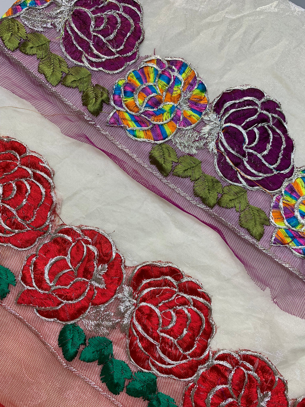Floral Rose Embroidered Mesh Border