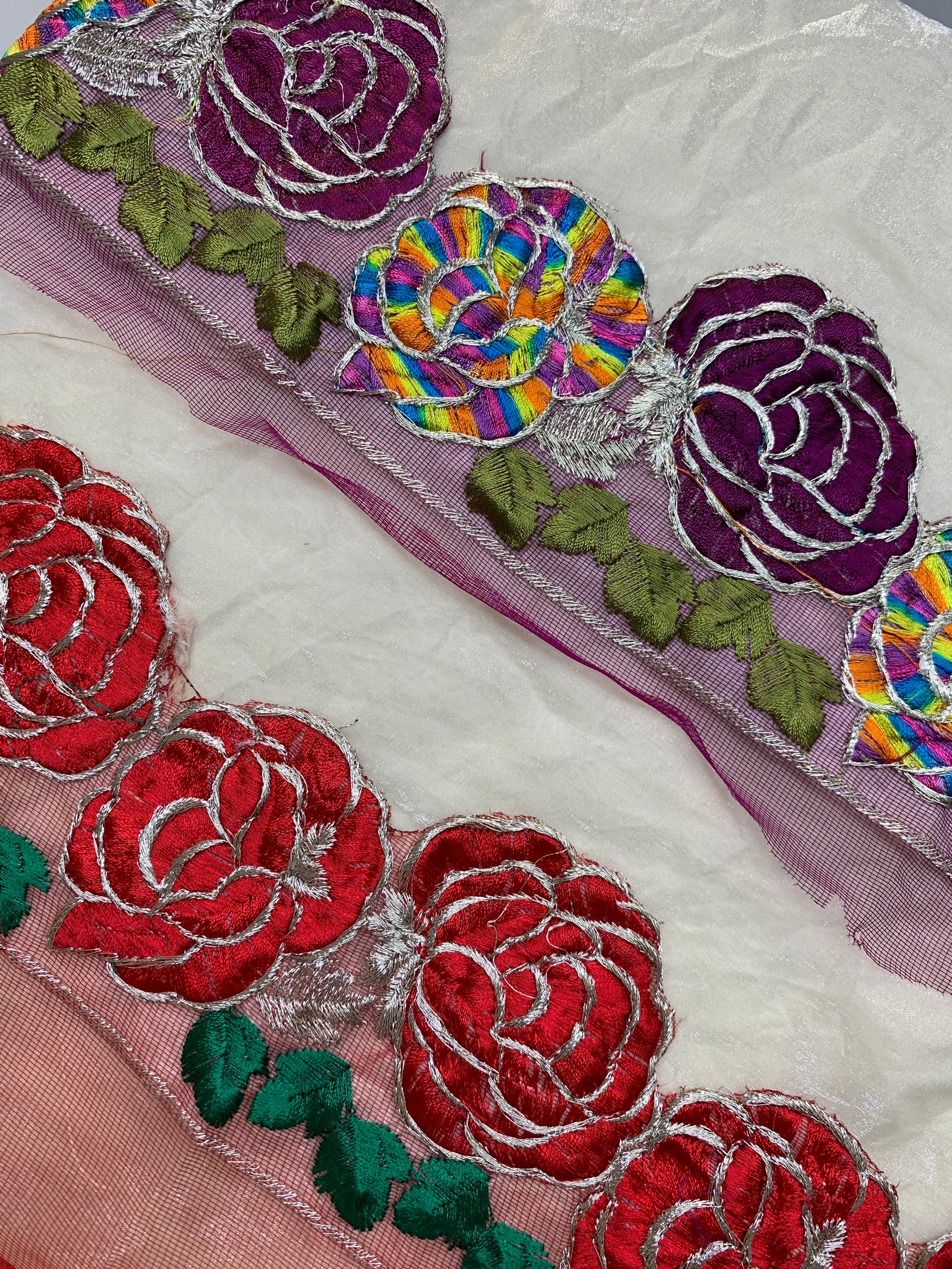 Floral Rose Embroidered Mesh Border