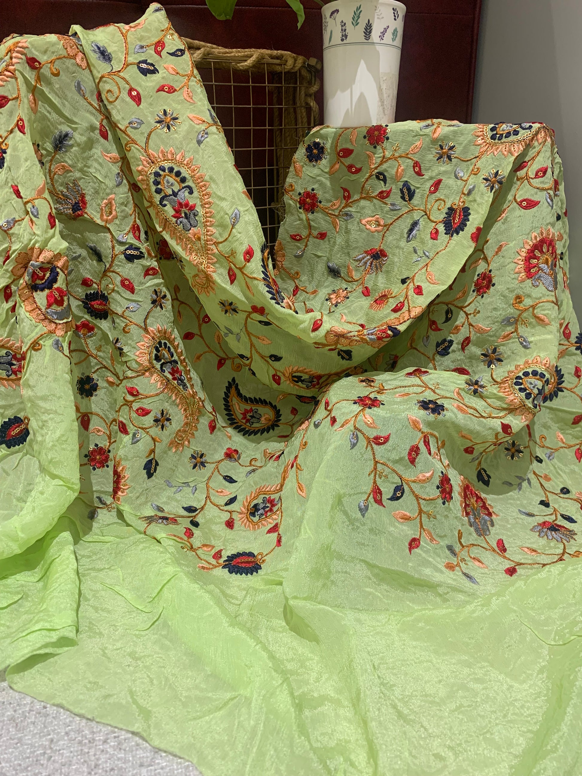 Floral Embroidered Organza Fabric