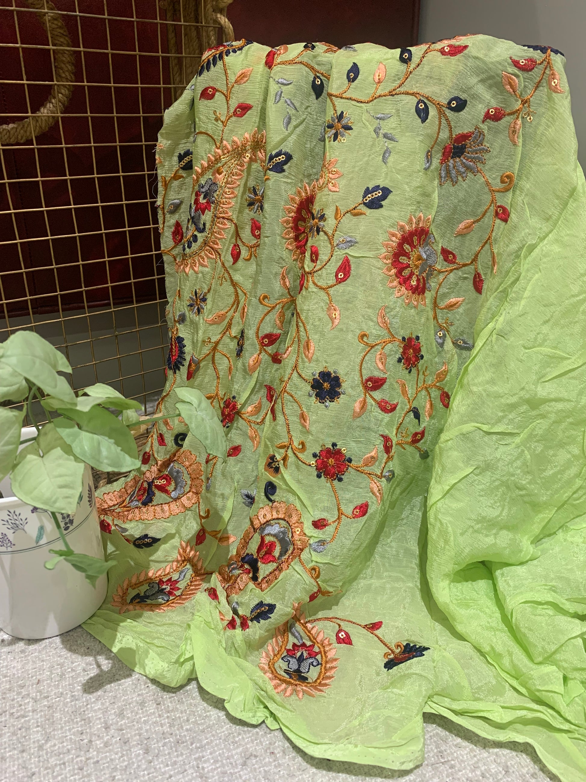 Floral Embroidered Organza Fabric