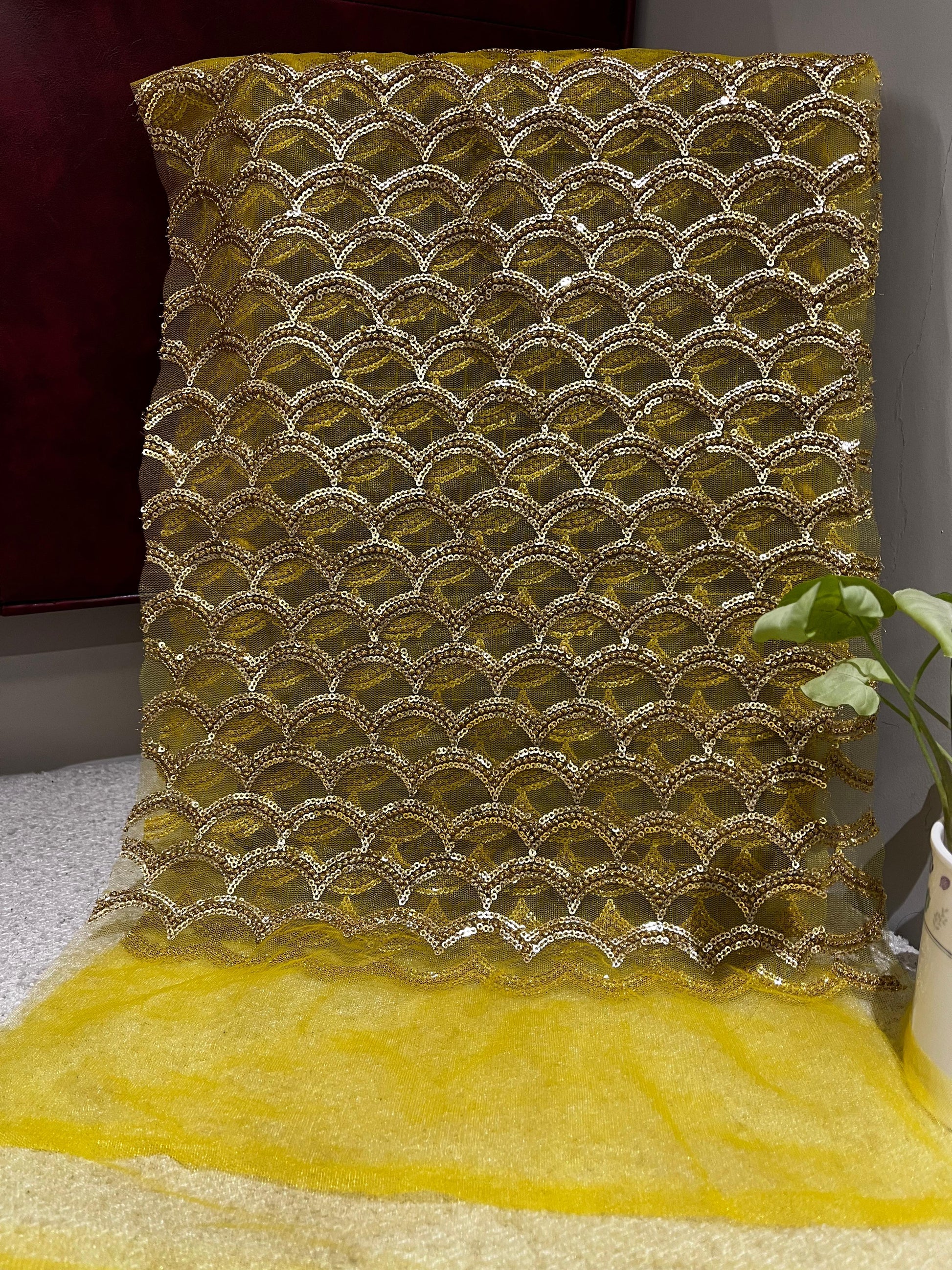Golden Sequin Net Fabric