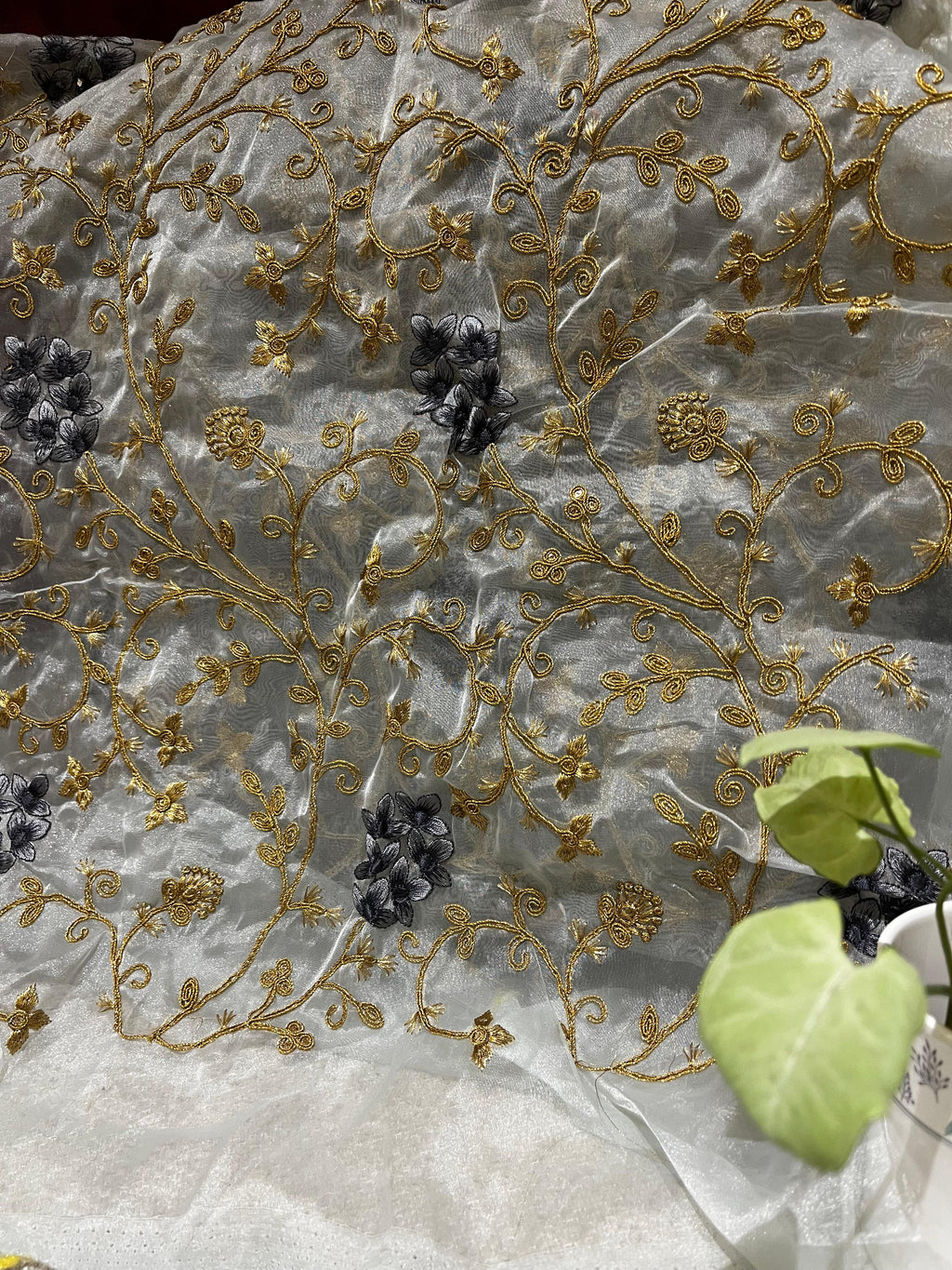 Embroidered Silk with thread Floral fabric