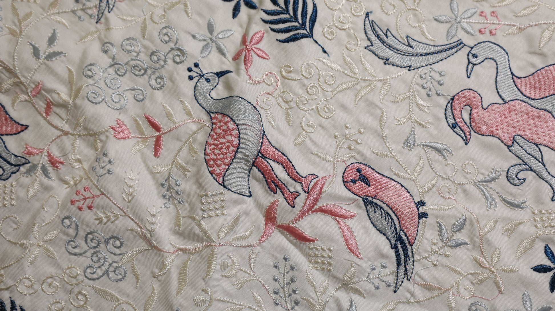 Royal Aviary Embroidered Dola Silk Fabric