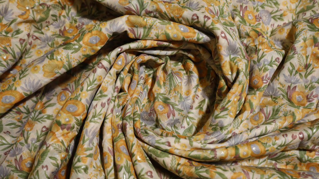 Golden Meadow Floral Cotton Blend Fabric