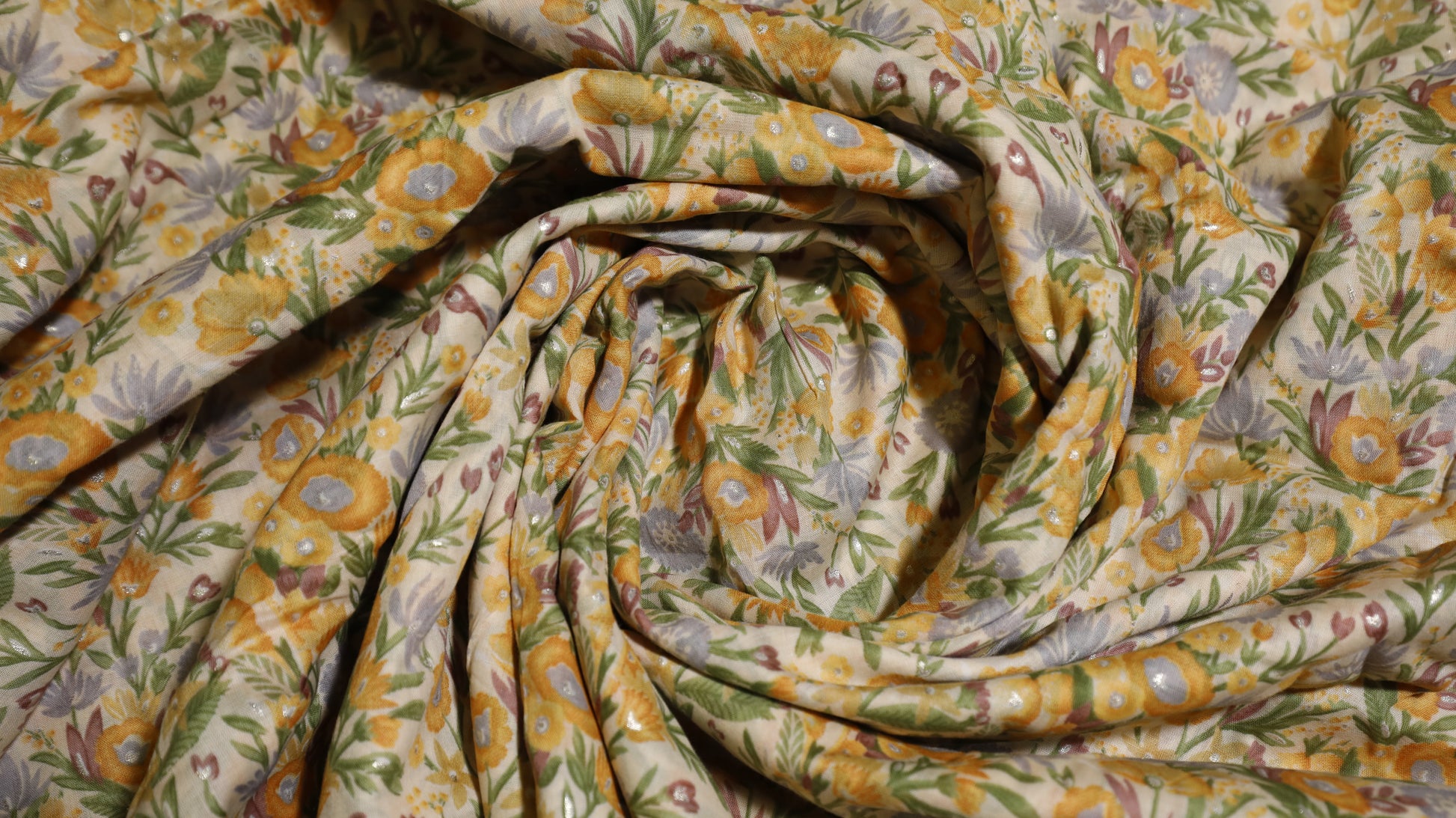 Golden Meadow Floral Cotton Blend Fabric