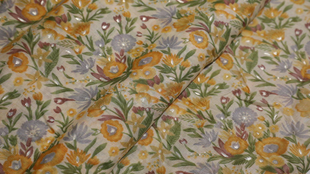 Golden Meadow Floral Cotton Blend Fabric