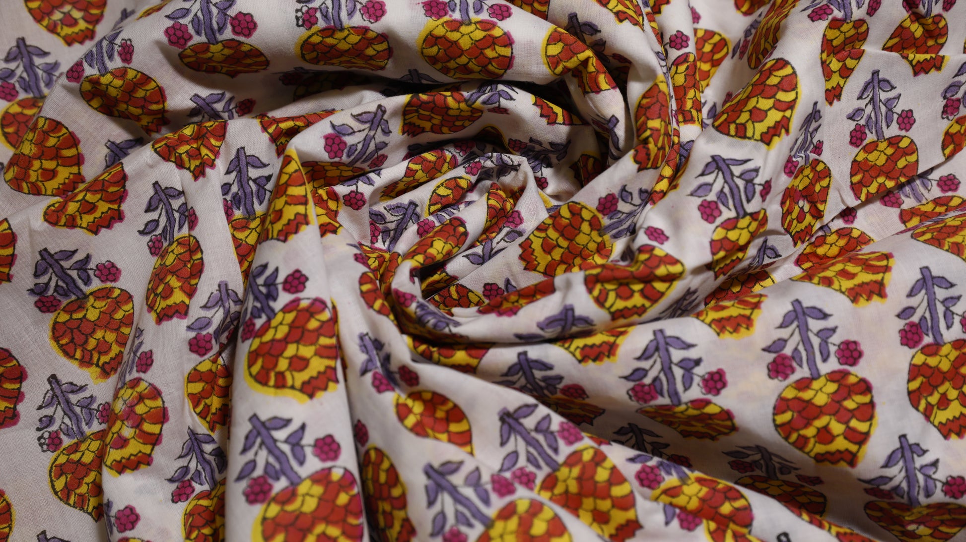 Sunburst Fruit Motif Cotton Fabric