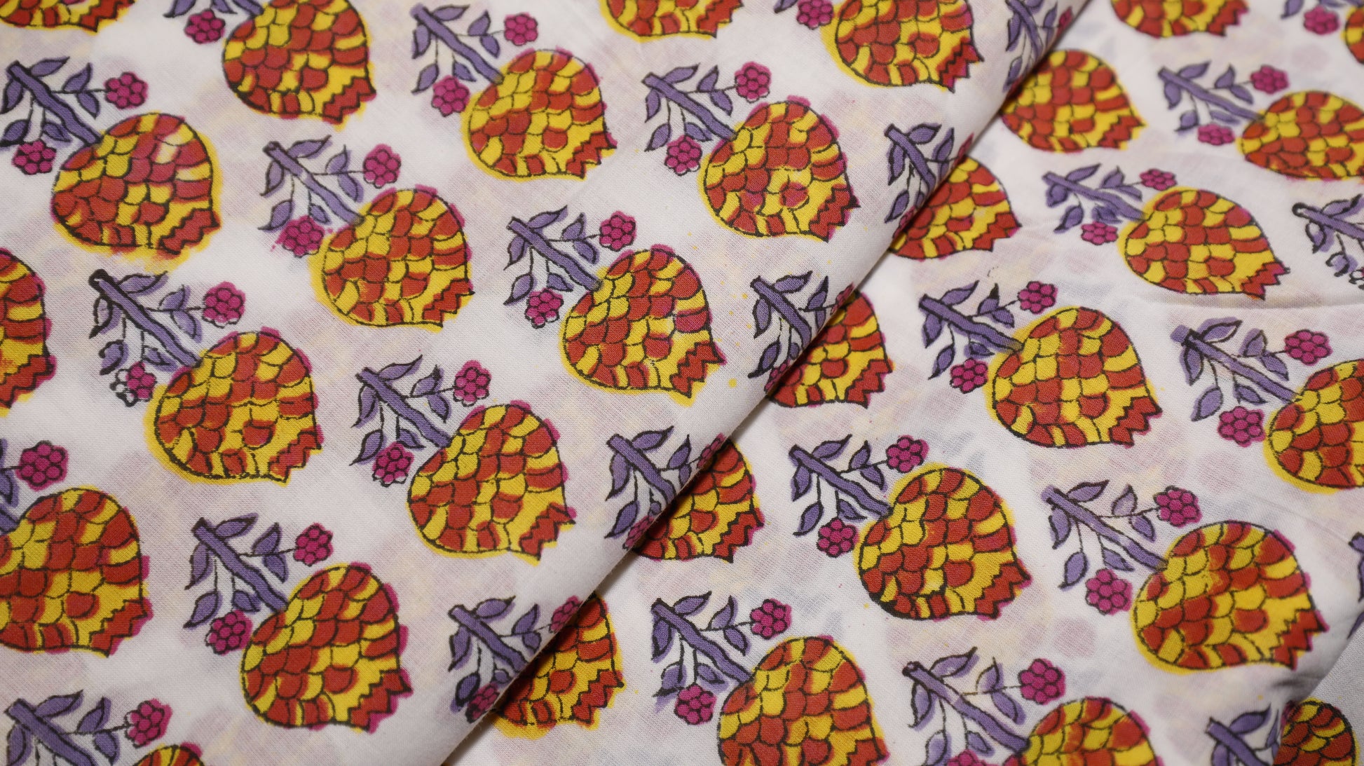 Sunburst Fruit Motif Cotton Fabric