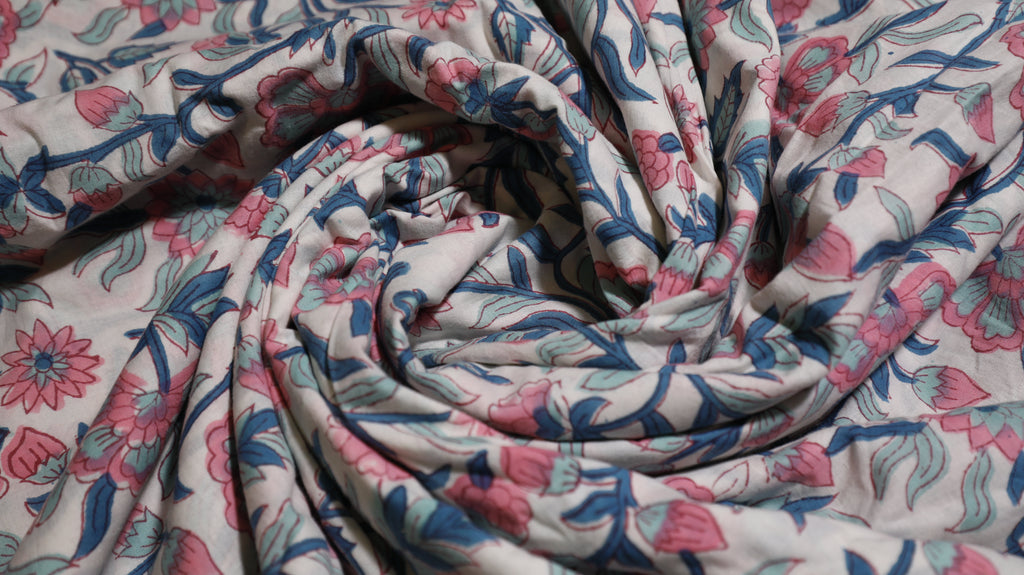 Blush Vine on White Floral Cotton