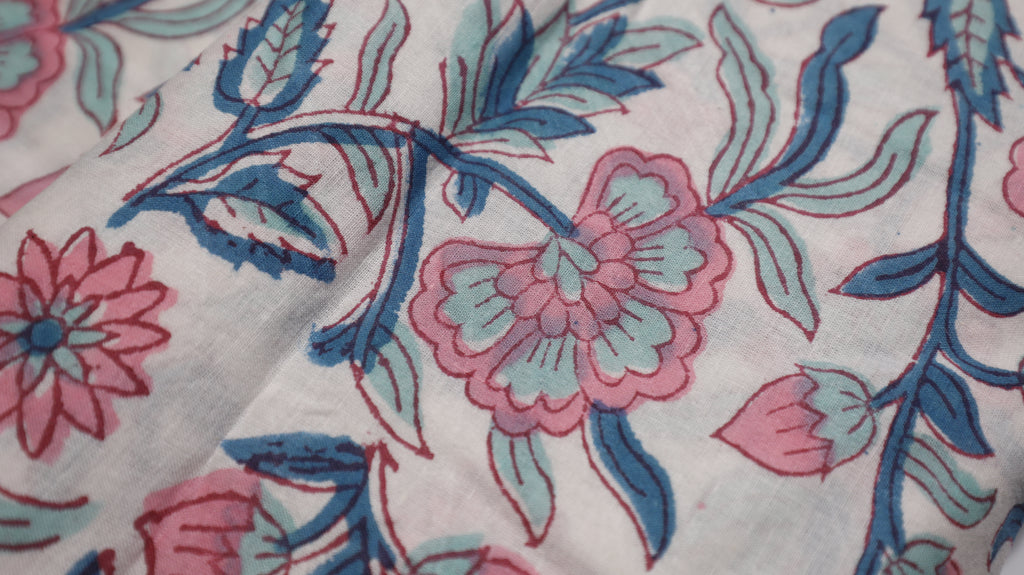 Blush Vine on White Floral Cotton