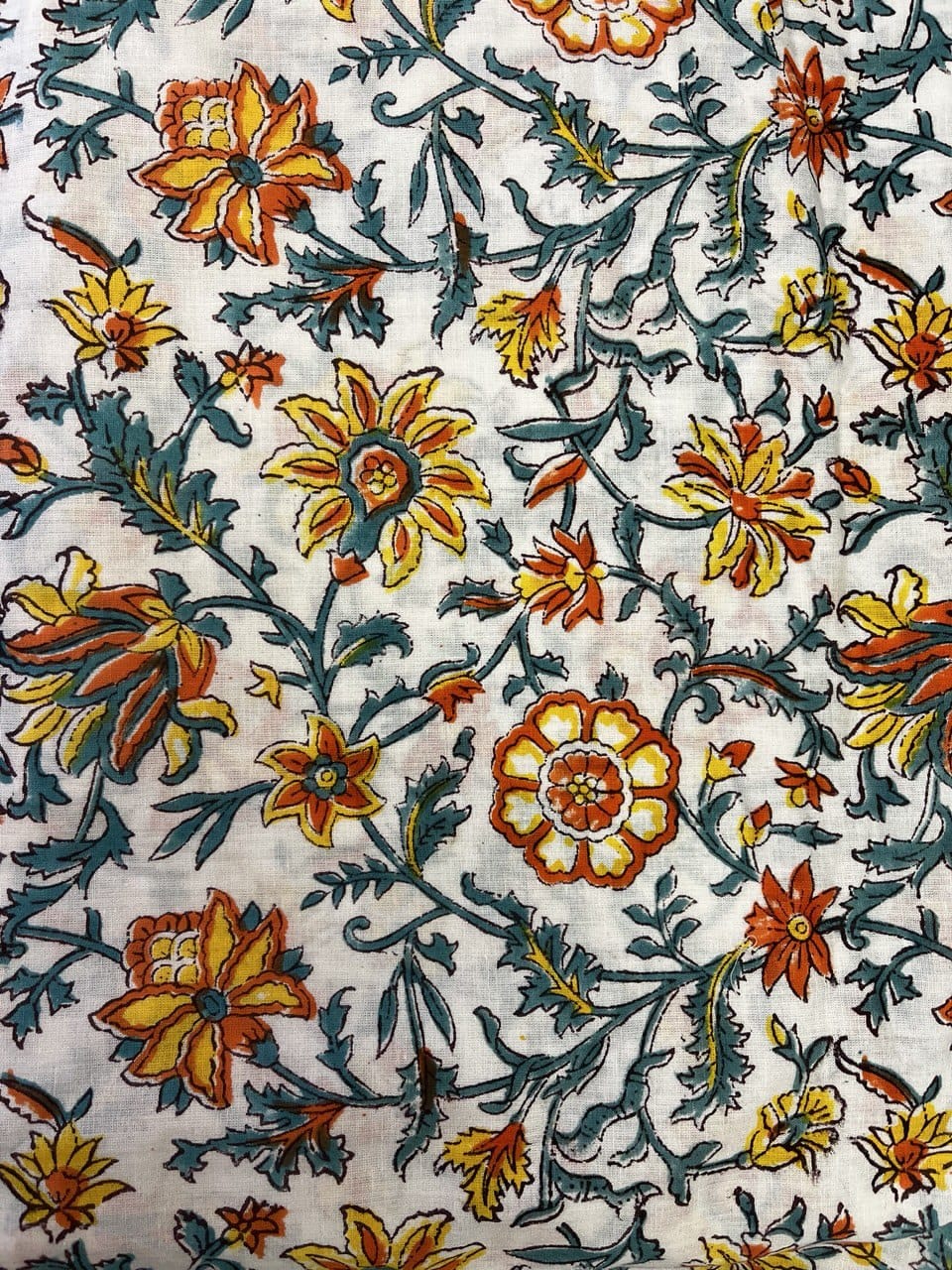 Orange, Yellow, and Teal Floral Print Fabric