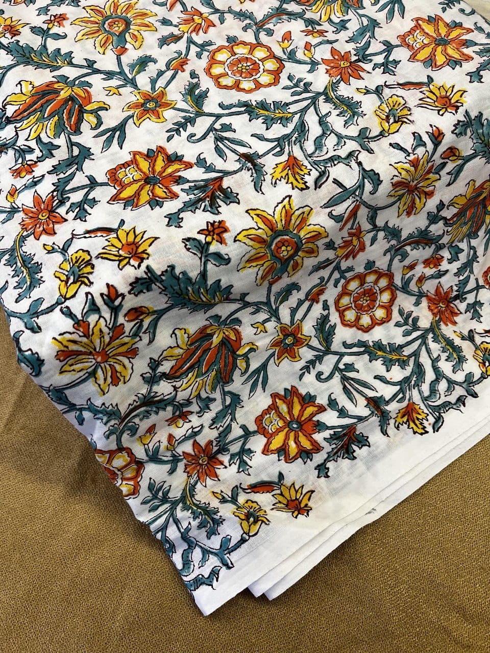 Orange, Yellow, and Teal Floral Print Fabric